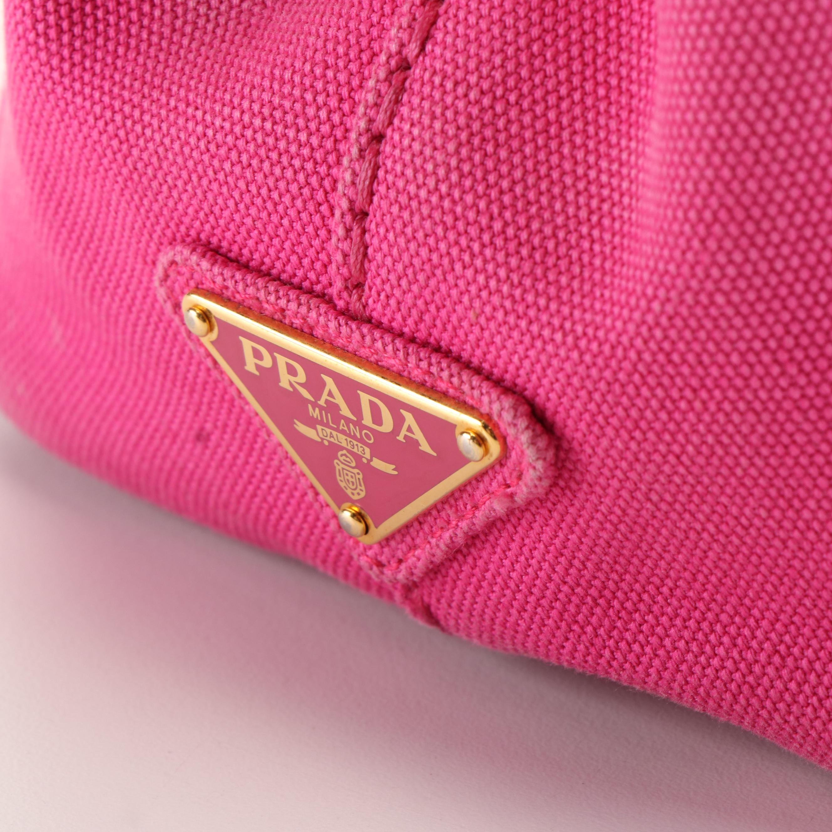 Prada Pink Canapa Log Canvas Tote Bag