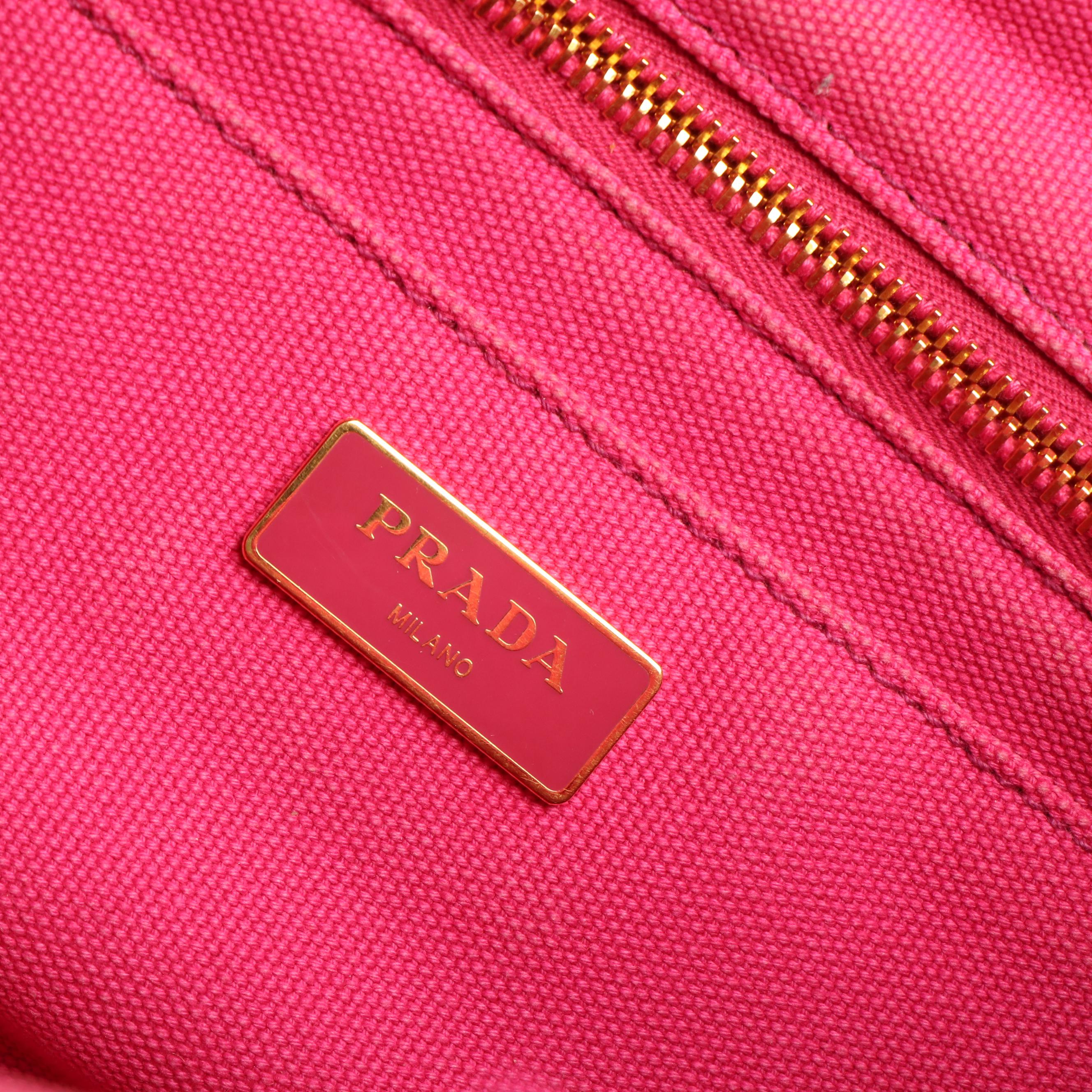 Prada Pink Canapa Log Canvas Tote Bag