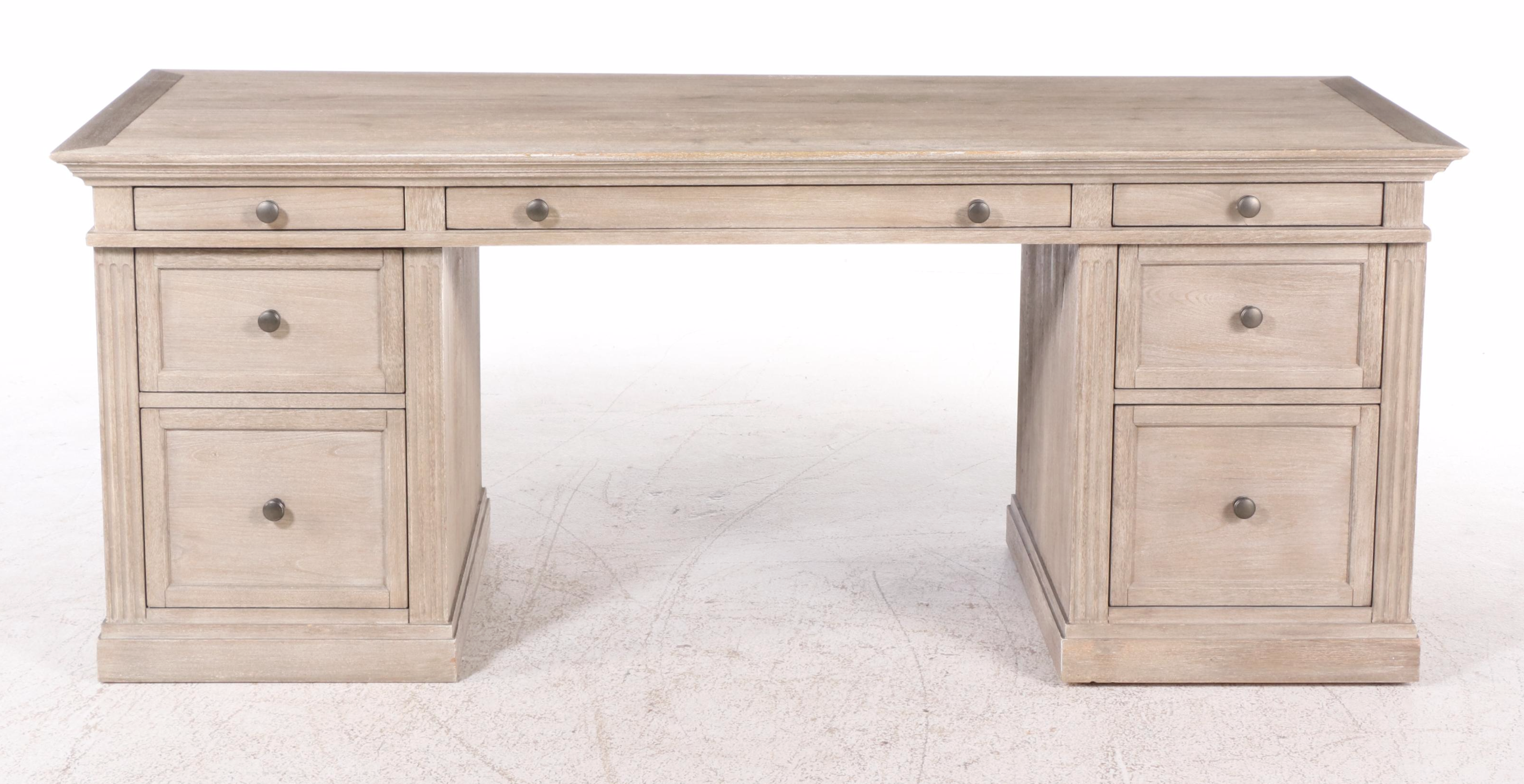 Pottery Barn "Livingston" Meranti Wood Executive's Desk in Grey Wash