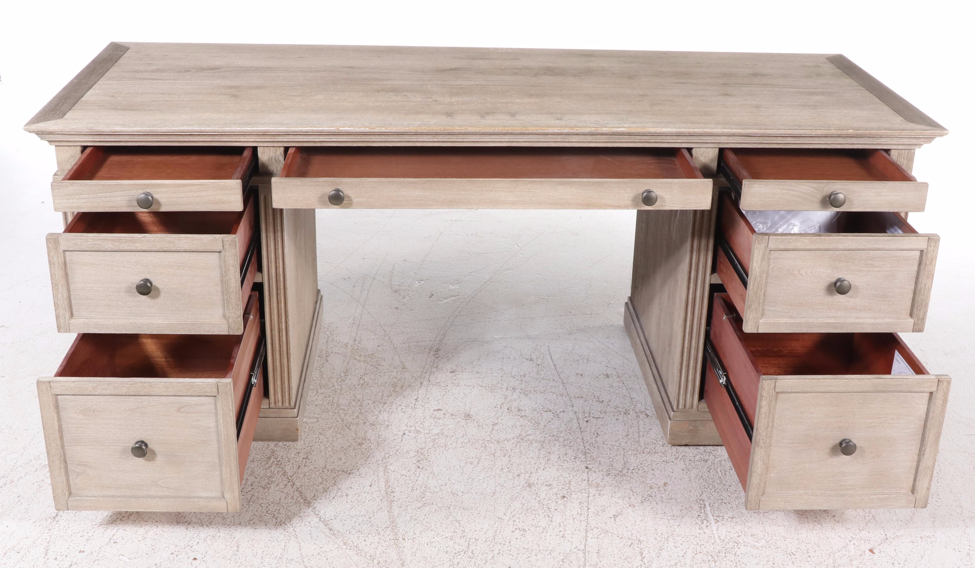 Pottery Barn "Livingston" Meranti Wood Executive's Desk in Grey Wash