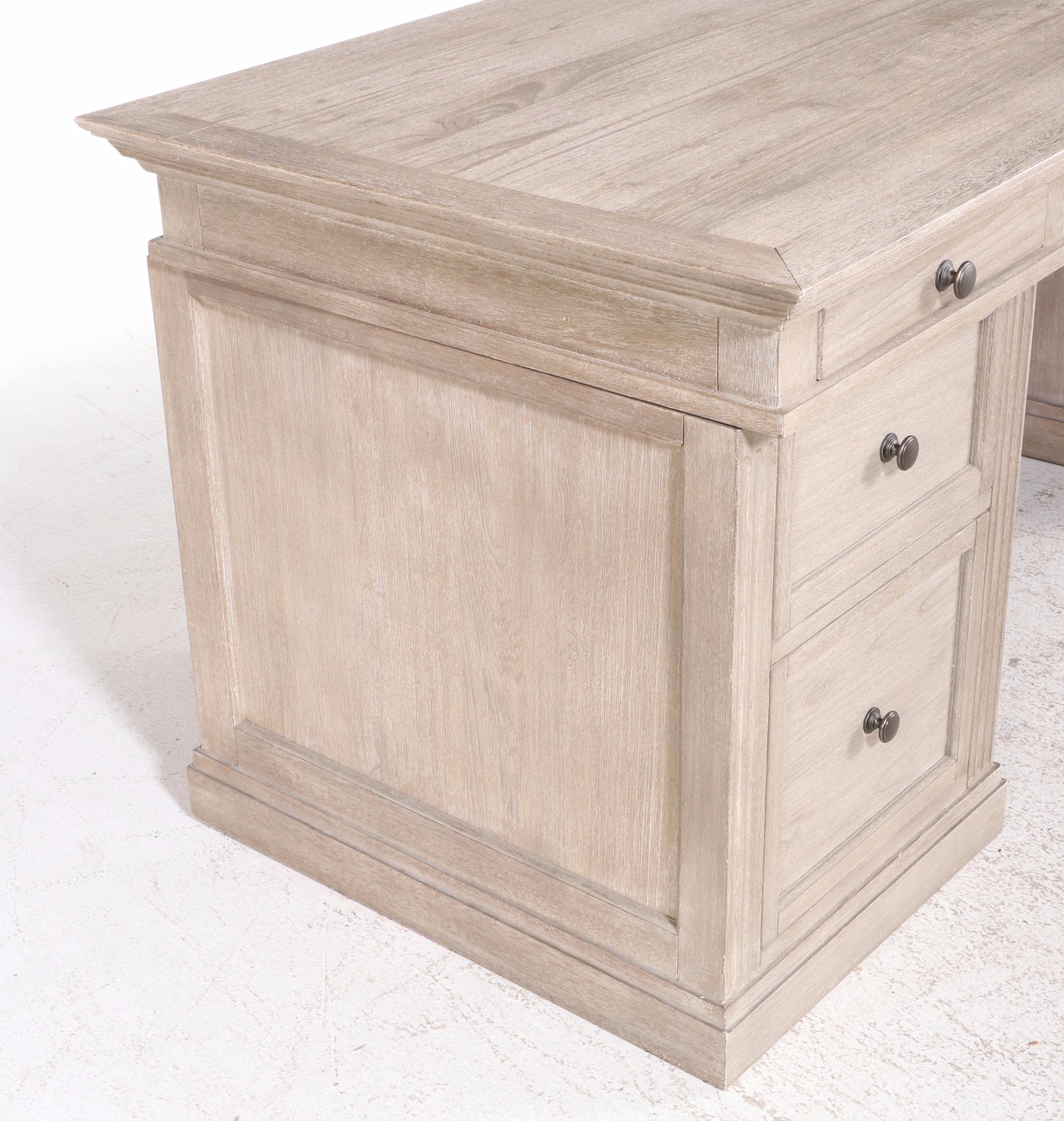 Pottery Barn "Livingston" Meranti Wood Executive's Desk in Grey Wash