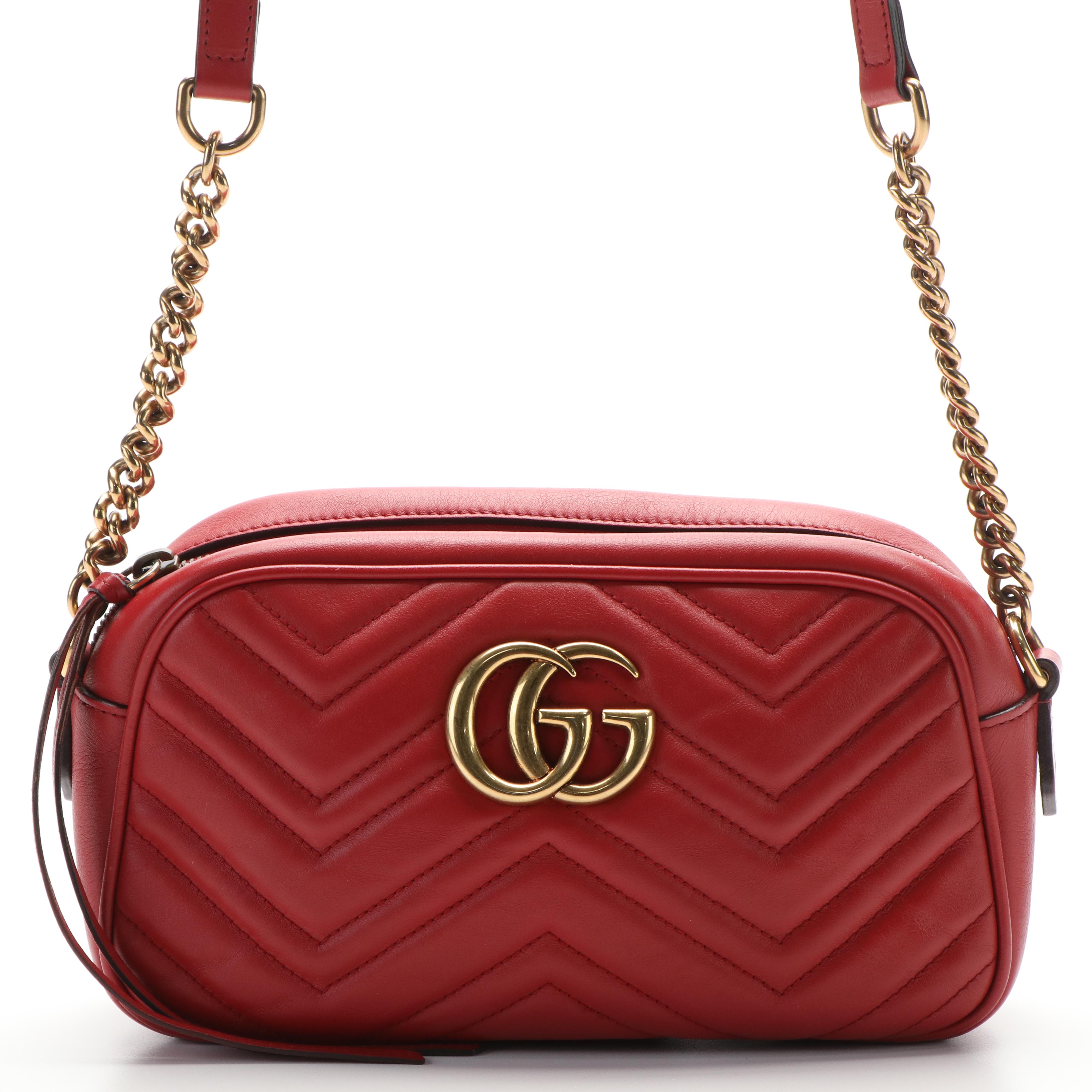 Gucci Marmont GG Hibiscus Red Matelasse Leather Shoulder Bag