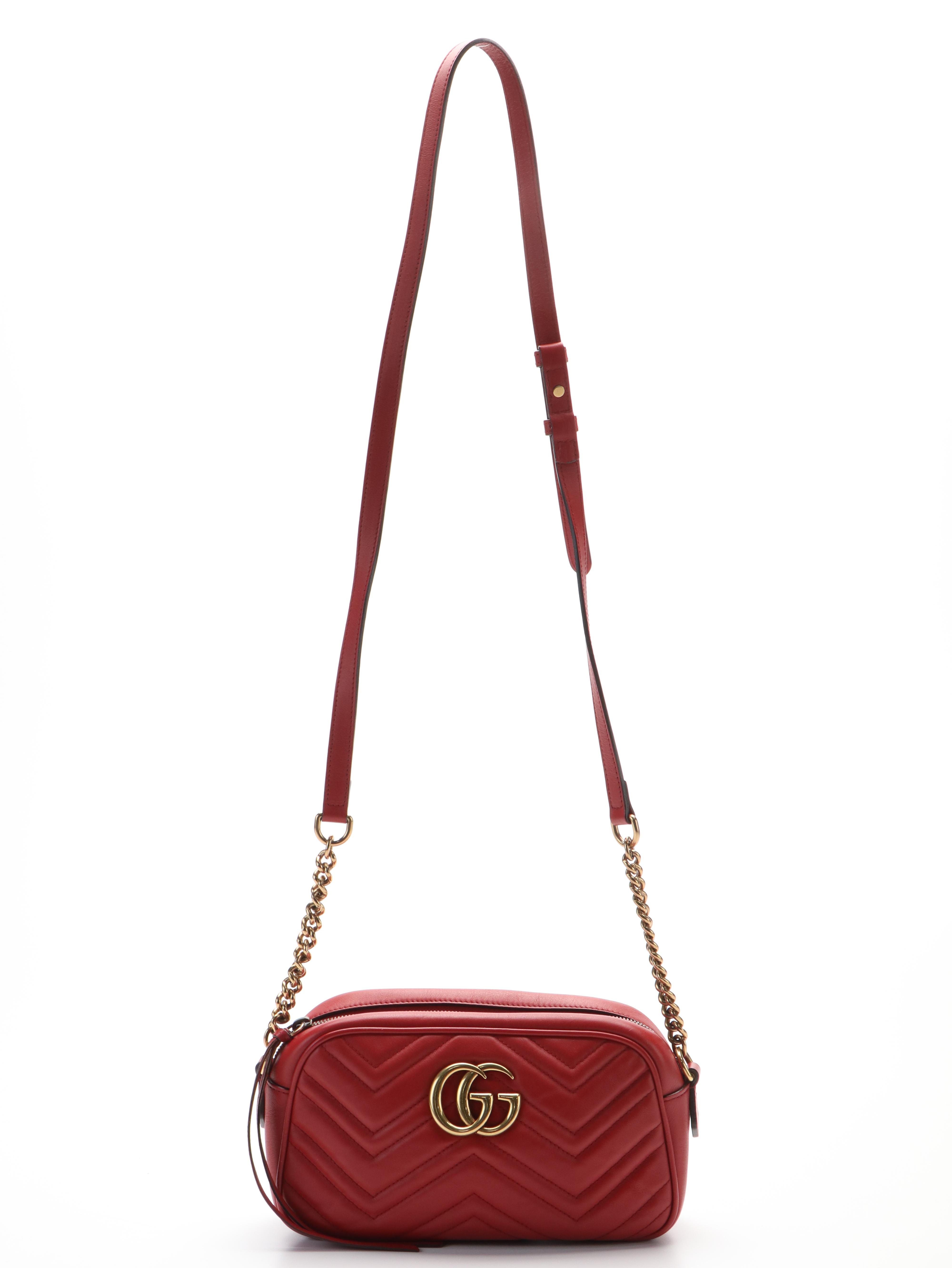 Gucci Marmont GG Hibiscus Red Matelasse Leather Shoulder Bag