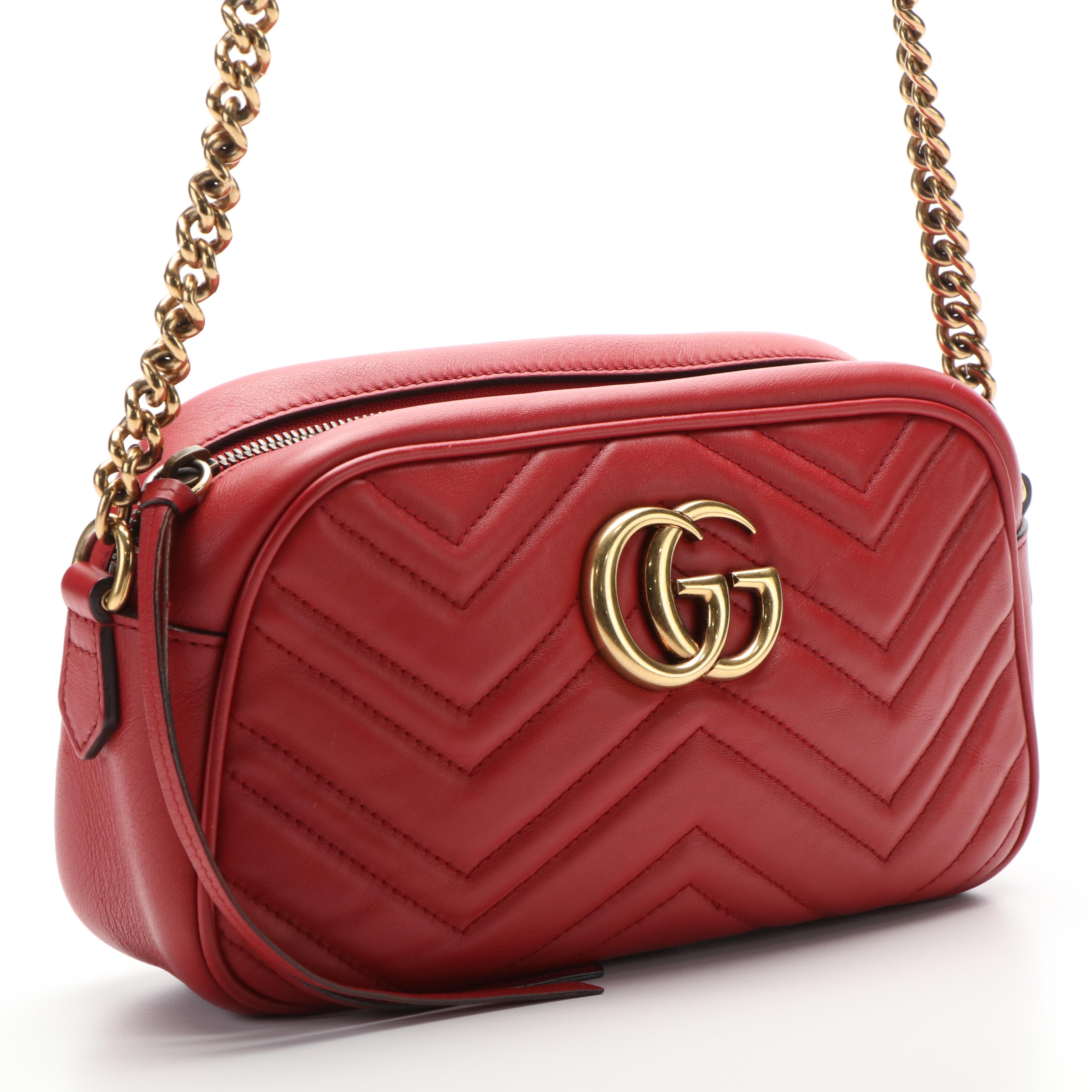 Gucci Marmont GG Hibiscus Red Matelasse Leather Shoulder Bag