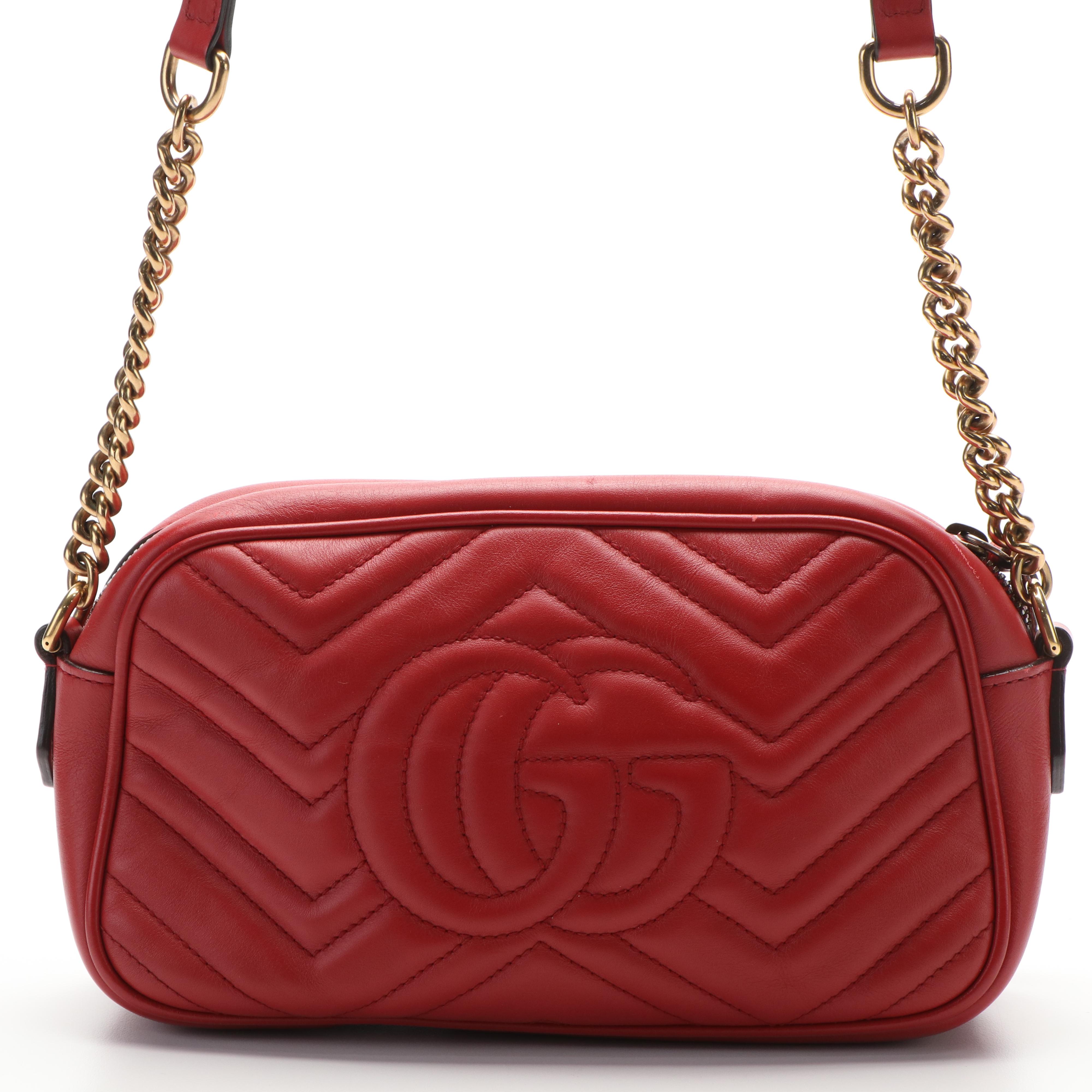 Gucci Marmont GG Hibiscus Red Matelasse Leather Shoulder Bag