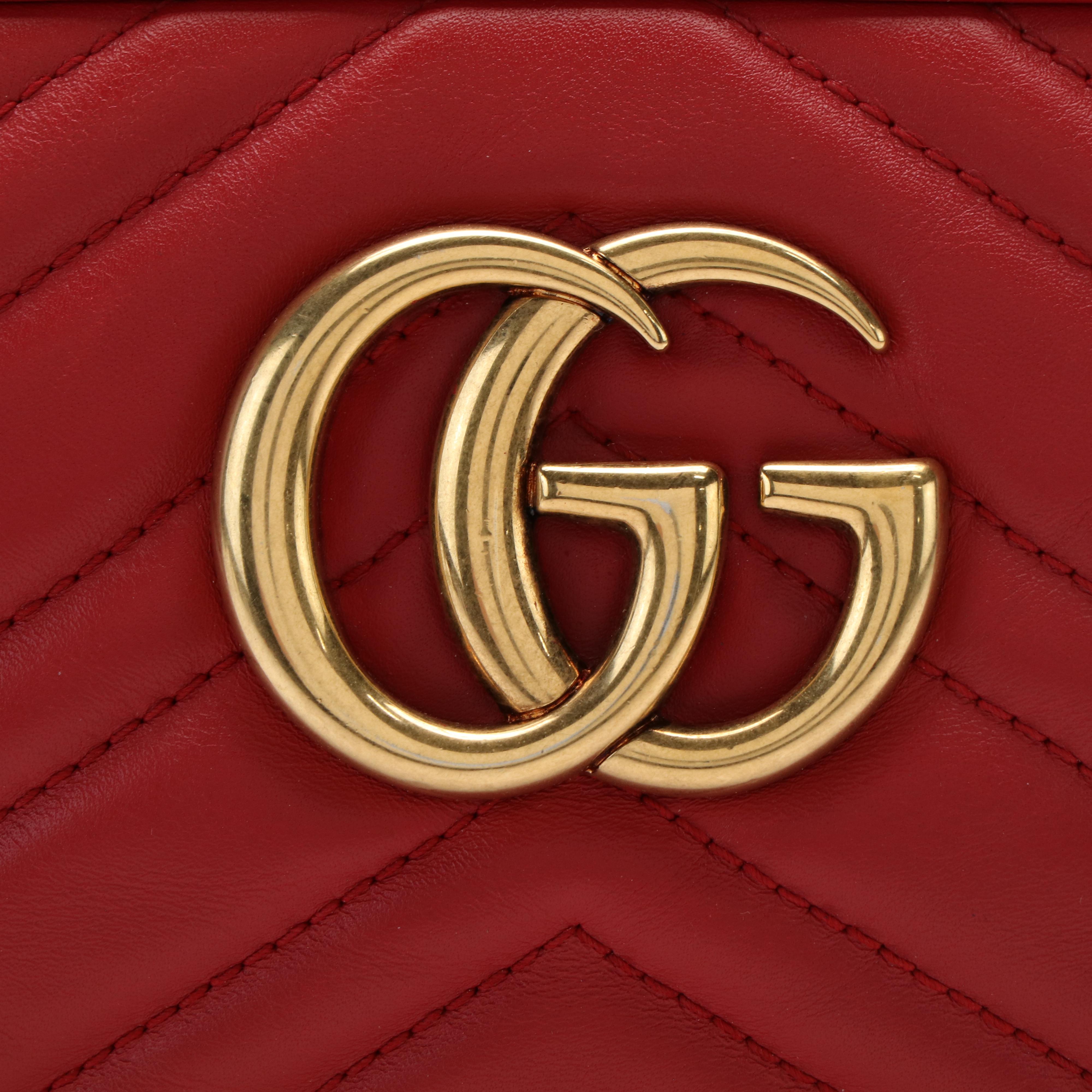 Gucci Marmont GG Hibiscus Red Matelasse Leather Shoulder Bag