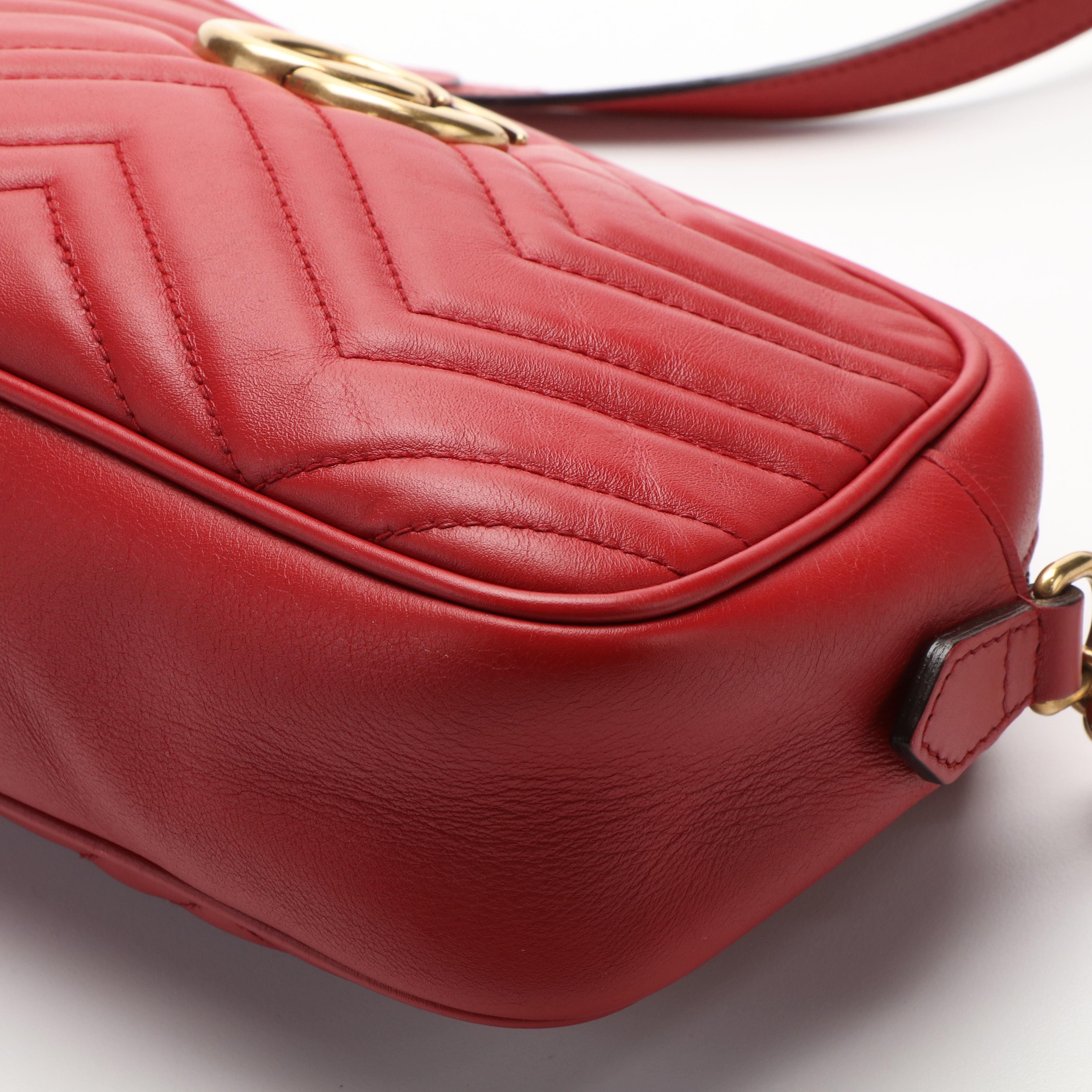 Gucci Marmont GG Hibiscus Red Matelasse Leather Shoulder Bag