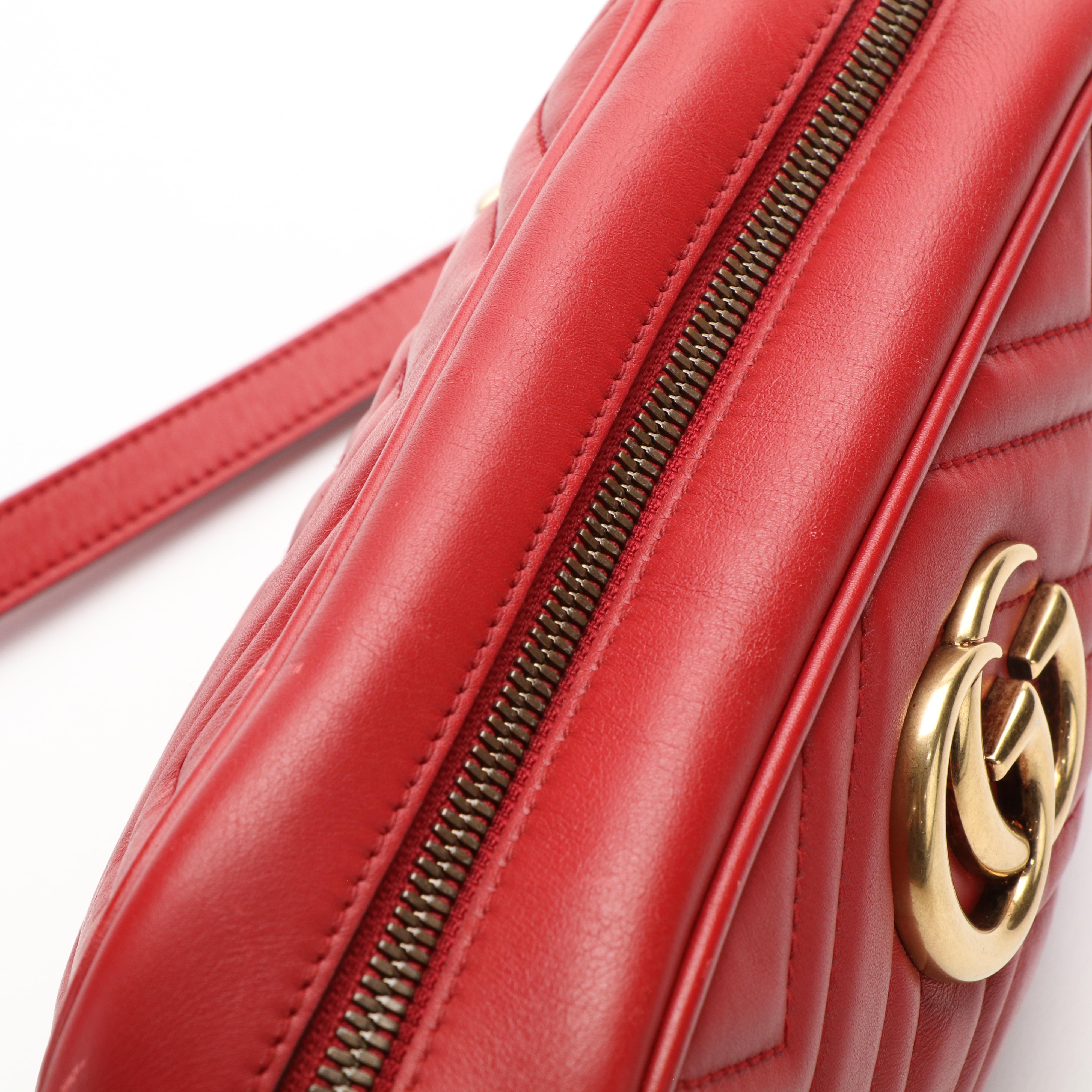 Gucci Marmont GG Hibiscus Red Matelasse Leather Shoulder Bag