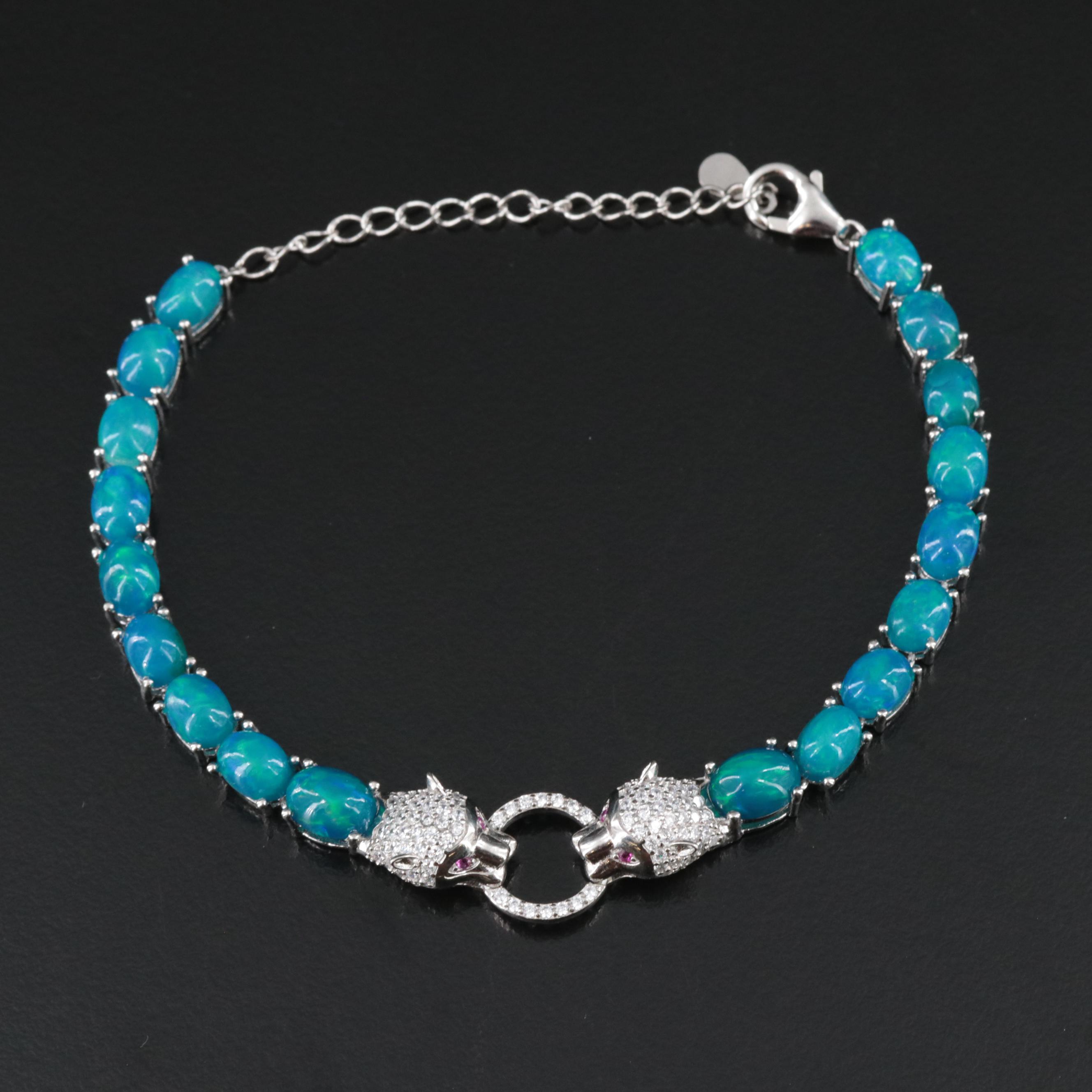 Sterling Opal, Ruby and CZ Panther Bracelet