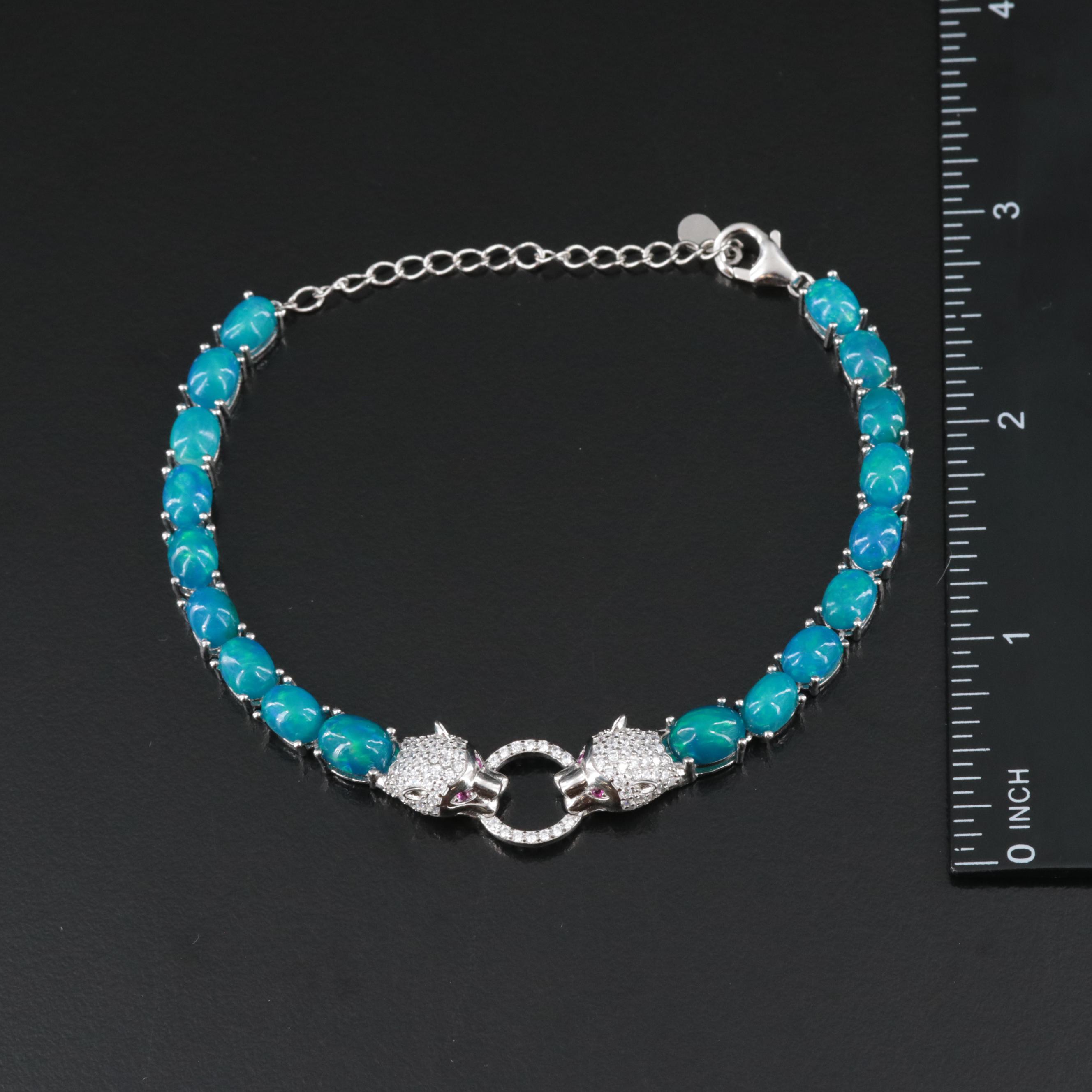 Sterling Opal, Ruby and CZ Panther Bracelet
