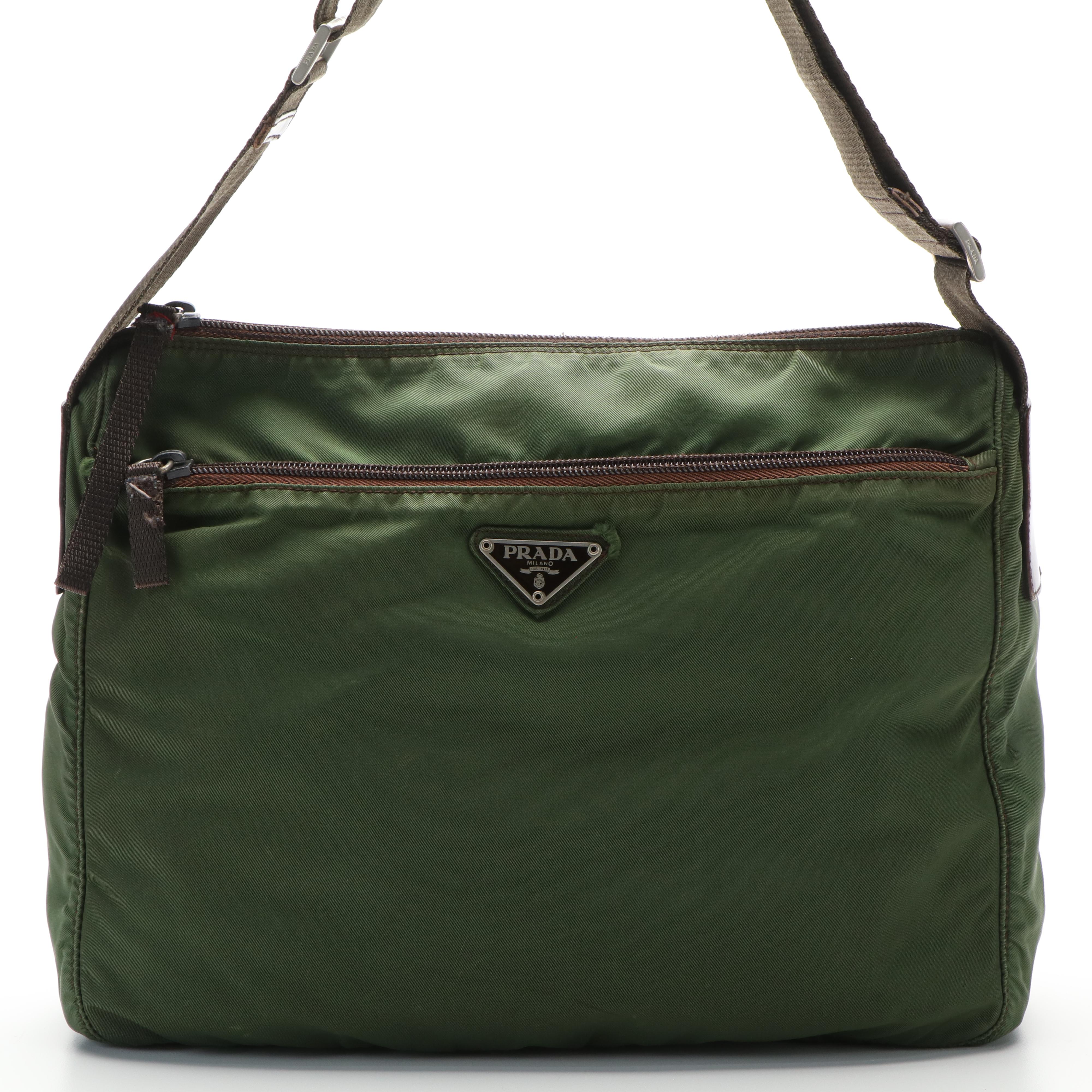 Prada Vela Tessuto Green Nylon Messenger Bag