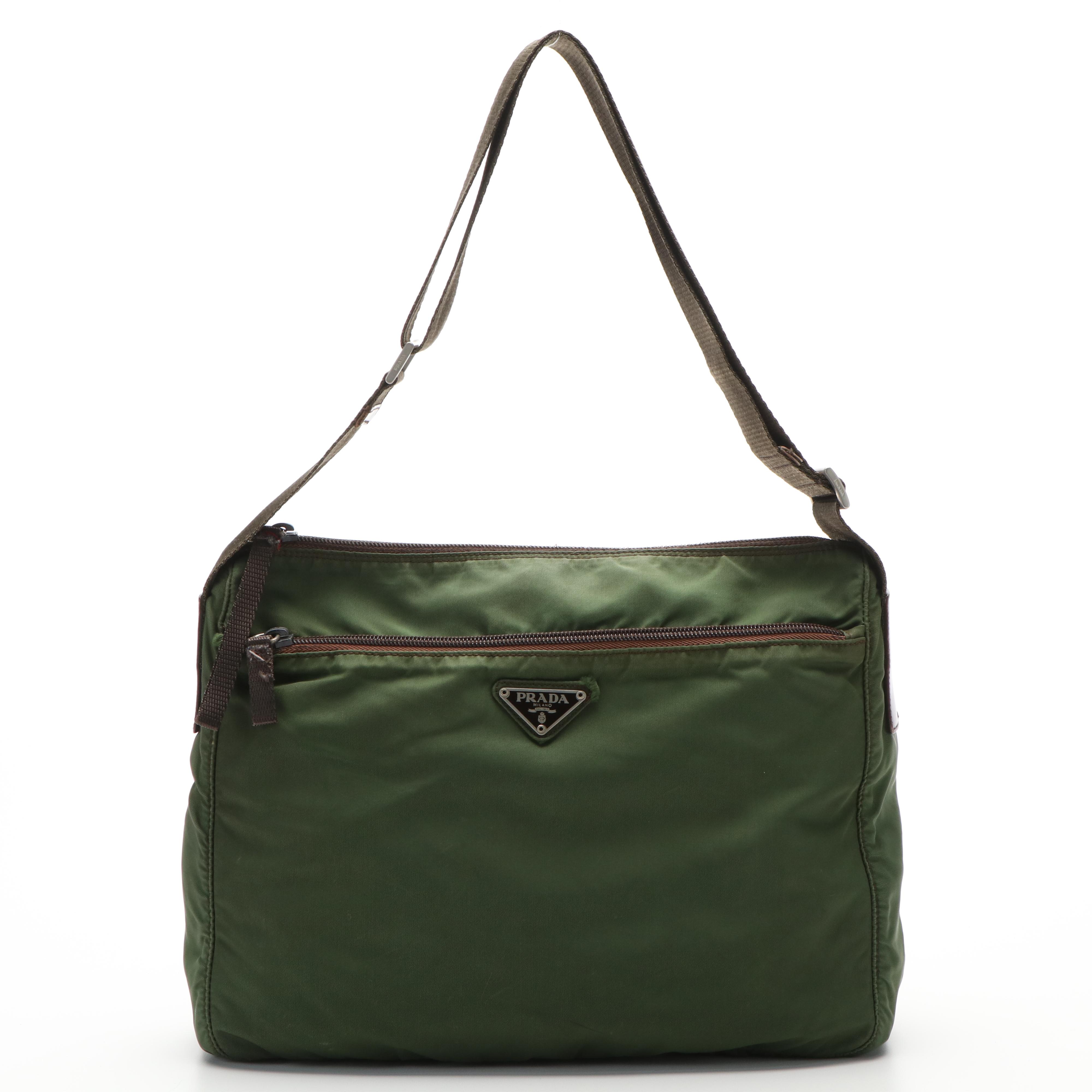 Prada Vela Tessuto Green Nylon Messenger Bag