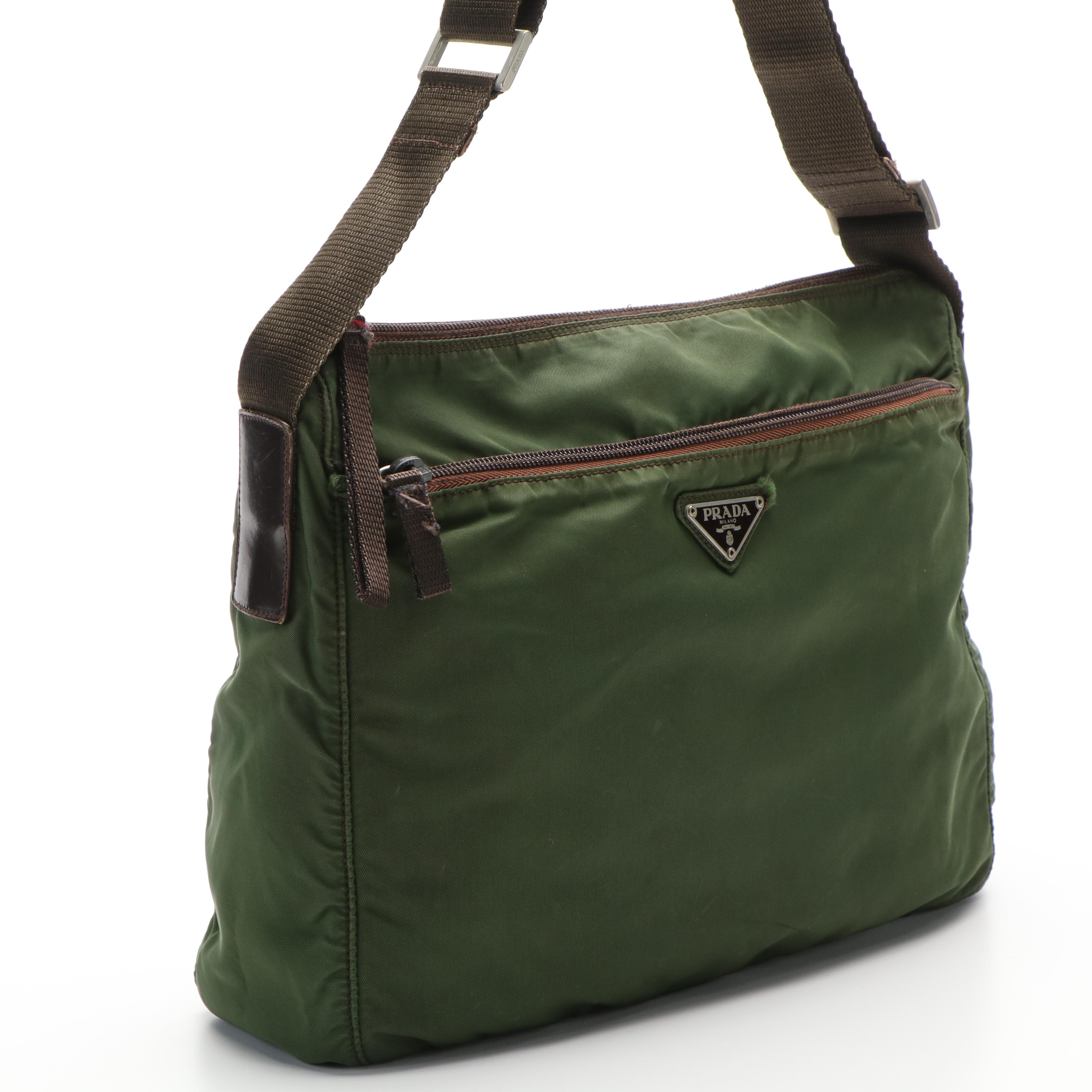 Prada Vela Tessuto Green Nylon Messenger Bag
