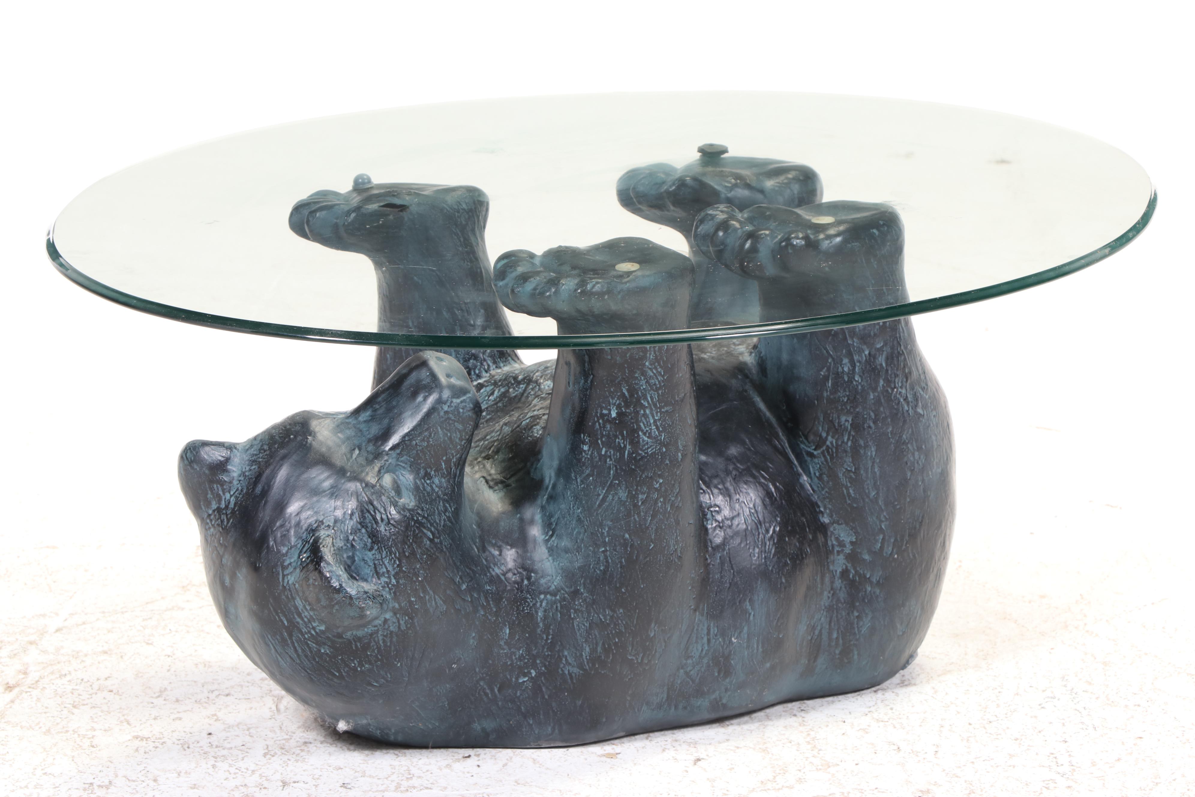 Bronze-Patinated Composite and Glass Top "Bear Cub" Coffee Table