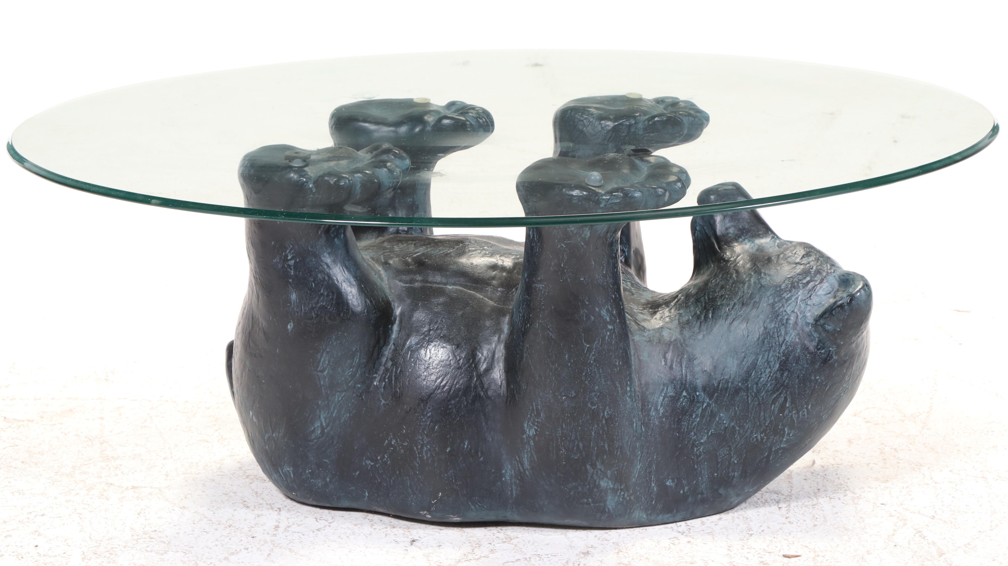 Bronze-Patinated Composite and Glass Top "Bear Cub" Coffee Table