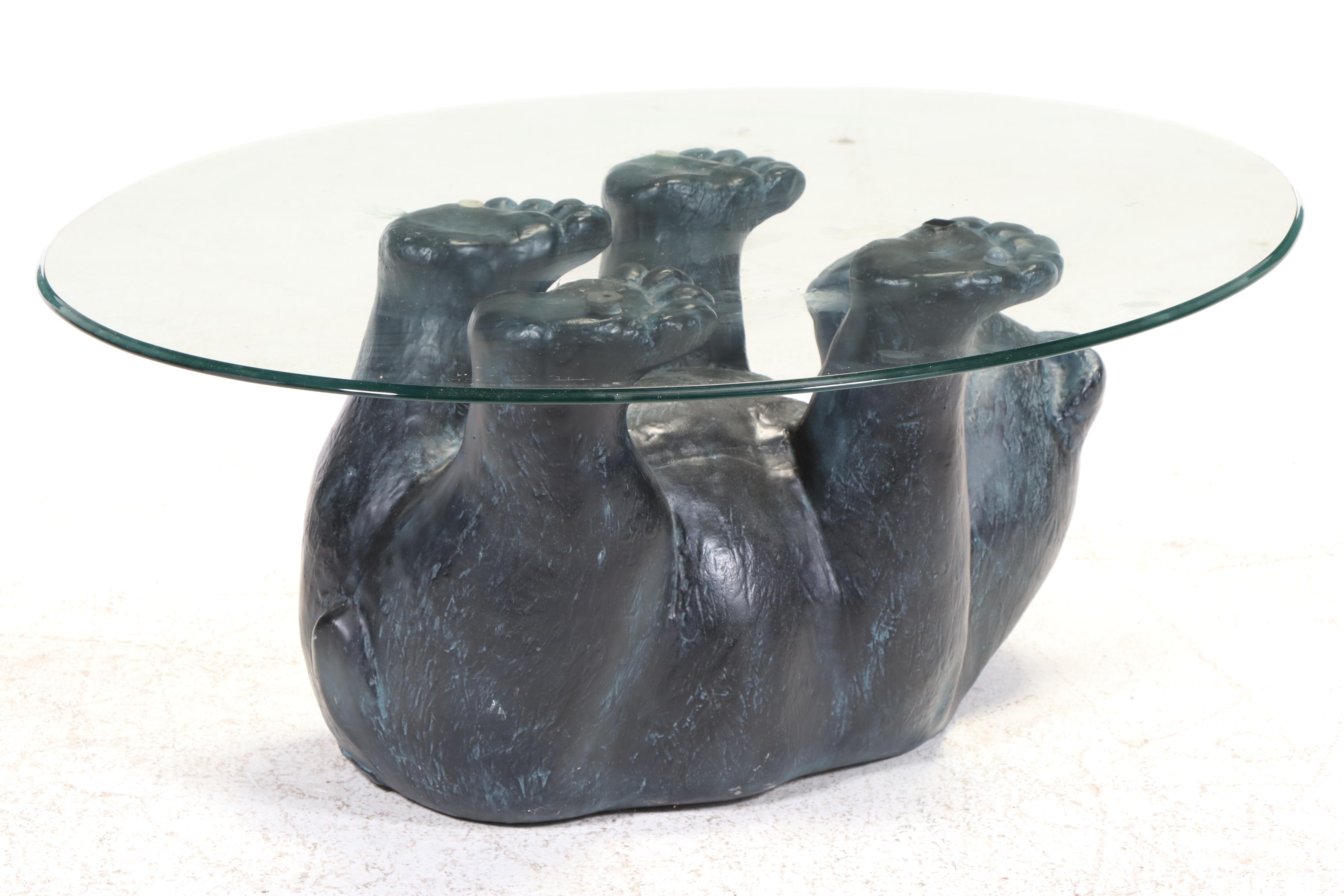 Bronze-Patinated Composite and Glass Top "Bear Cub" Coffee Table