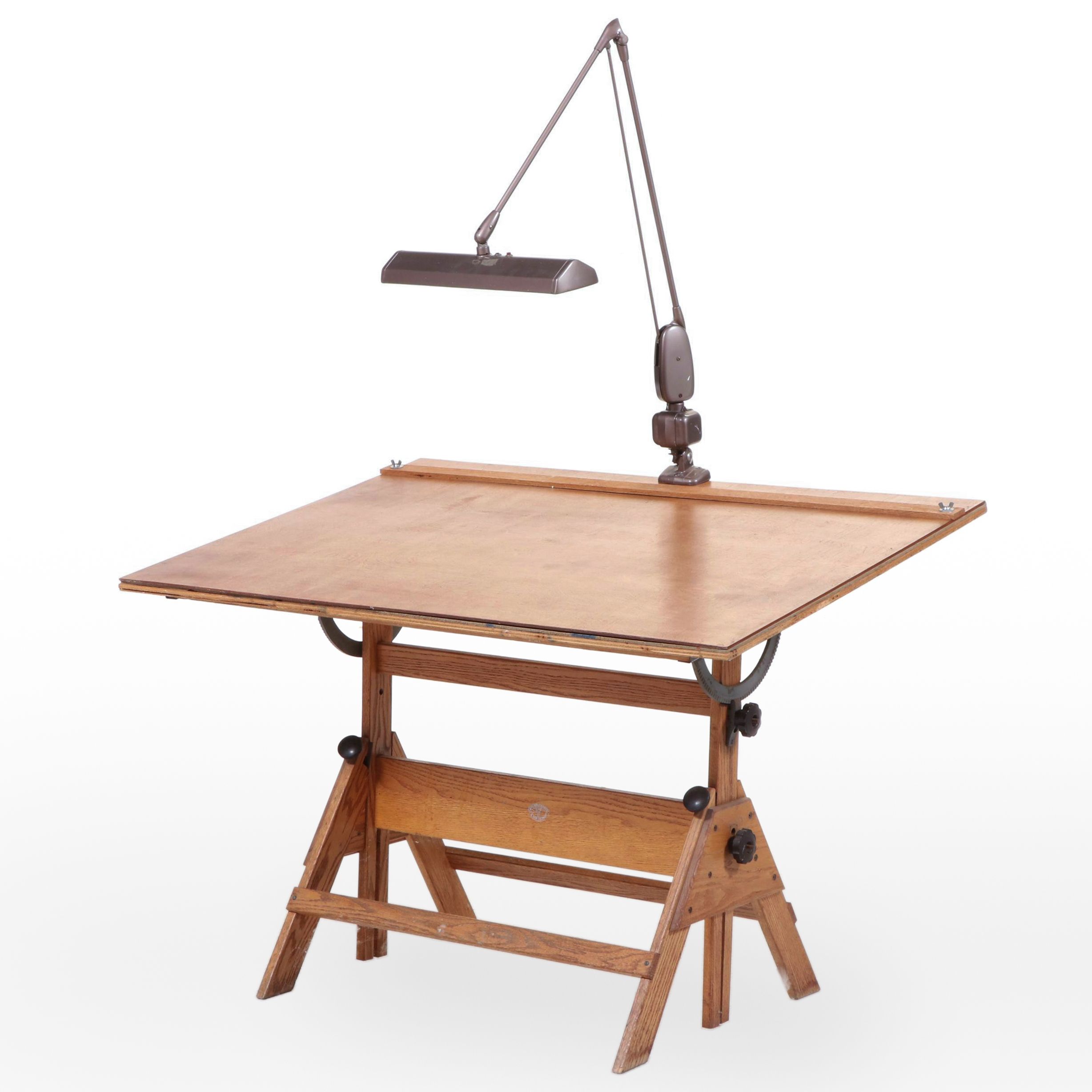 Anco Bilt Industrial Style Wood and Metal Drafting Table with Adjustable Lamp