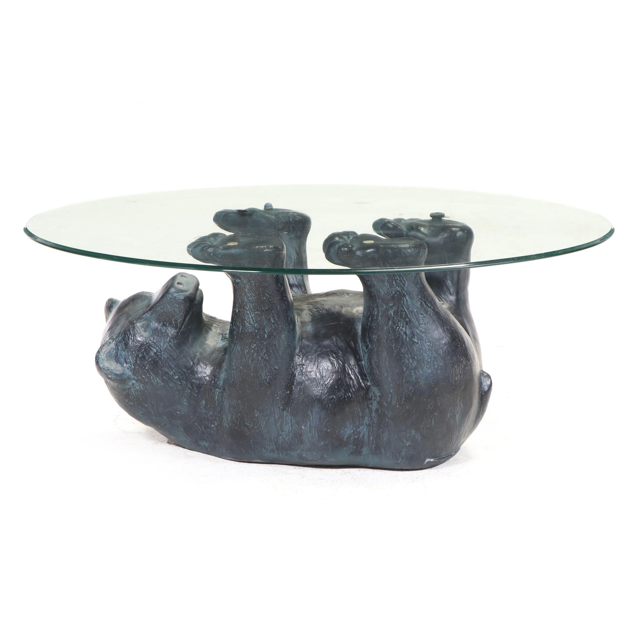 Bronze-Patinated Composite and Glass Top "Bear Cub" Coffee Table