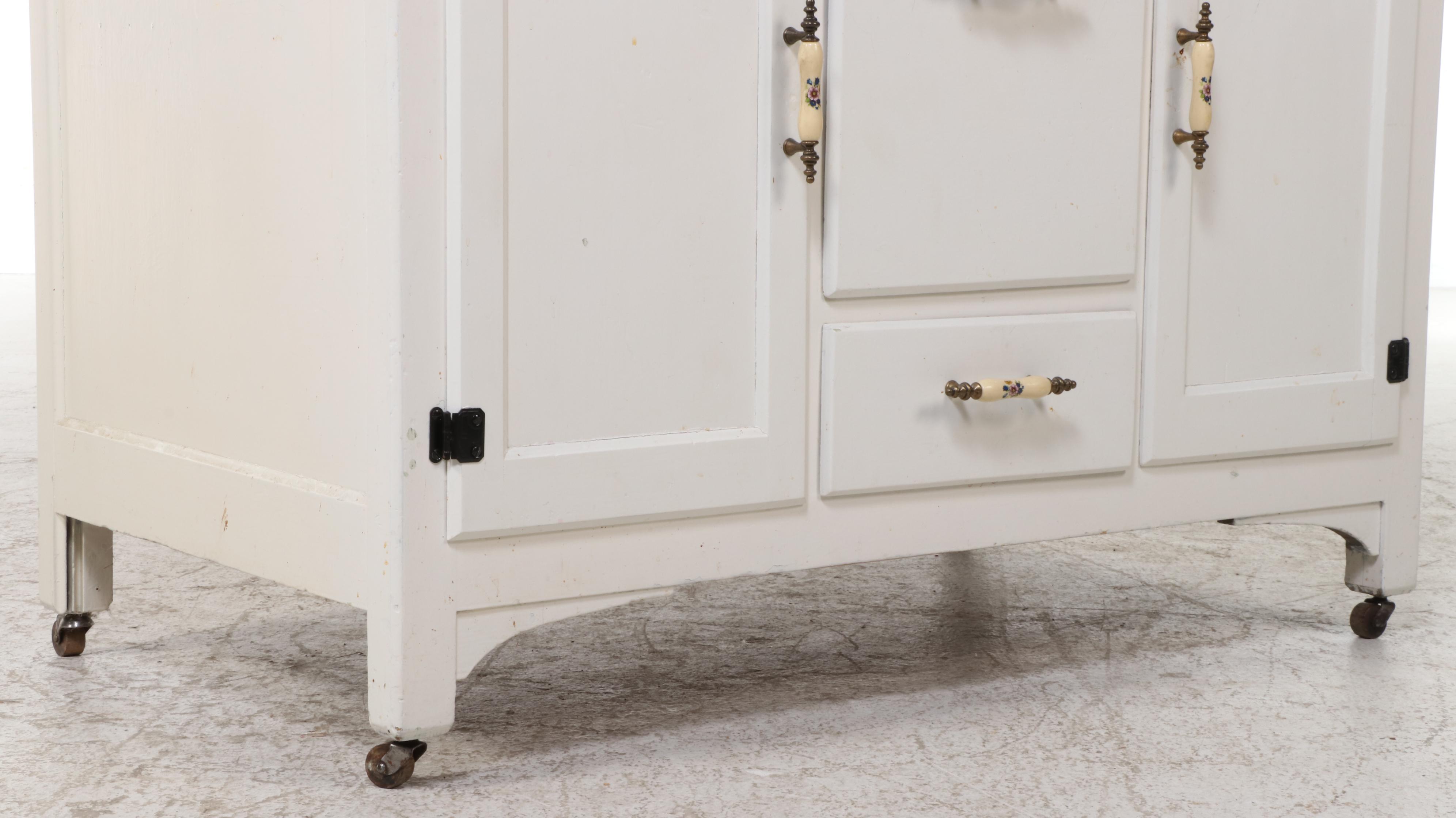 Art Deco White-Painted and Enamel-Top Kitchen Cabinet, circa 1930