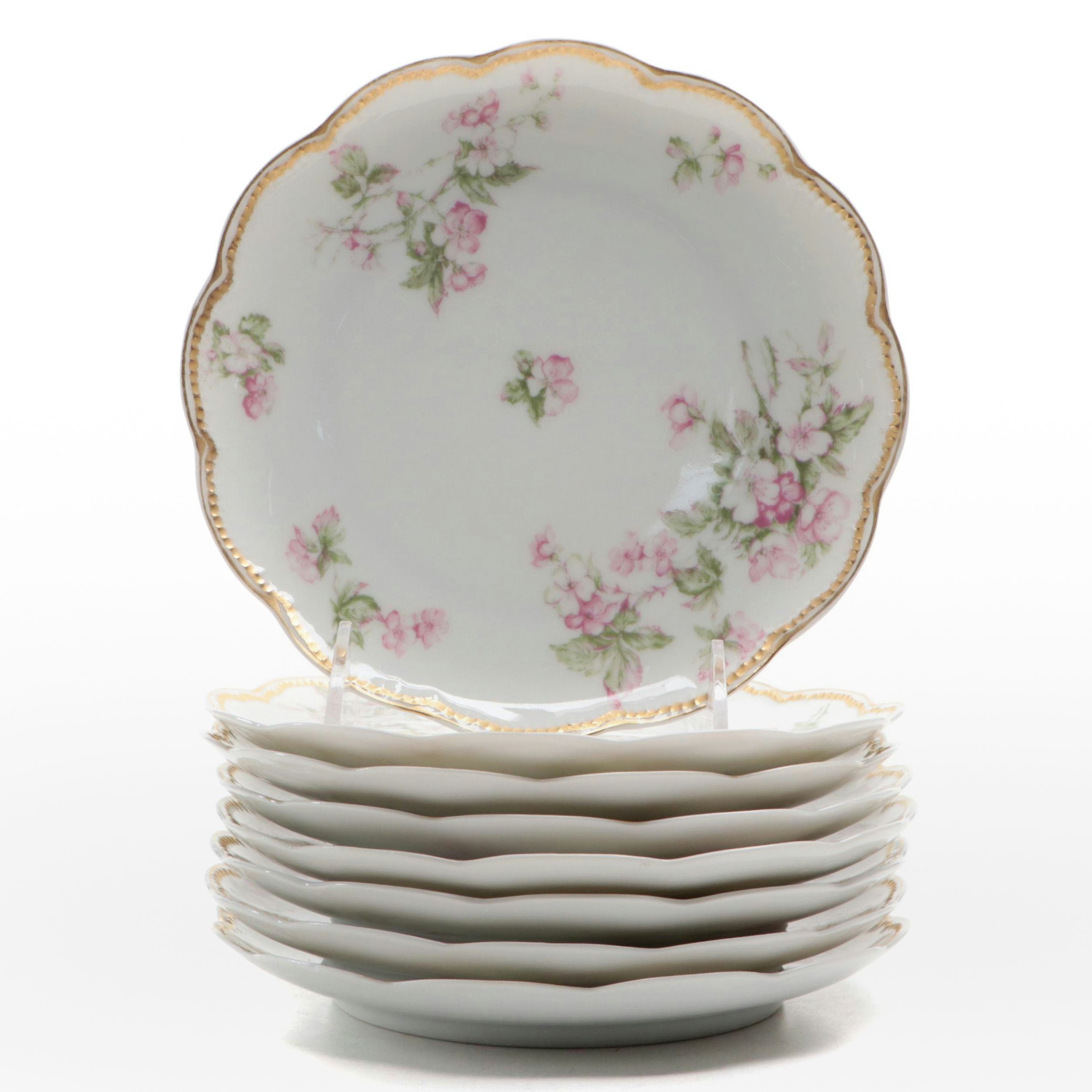 Haviland Limoges Gilt Porcelain Scalloped Plates, Mid to Late 20th Century