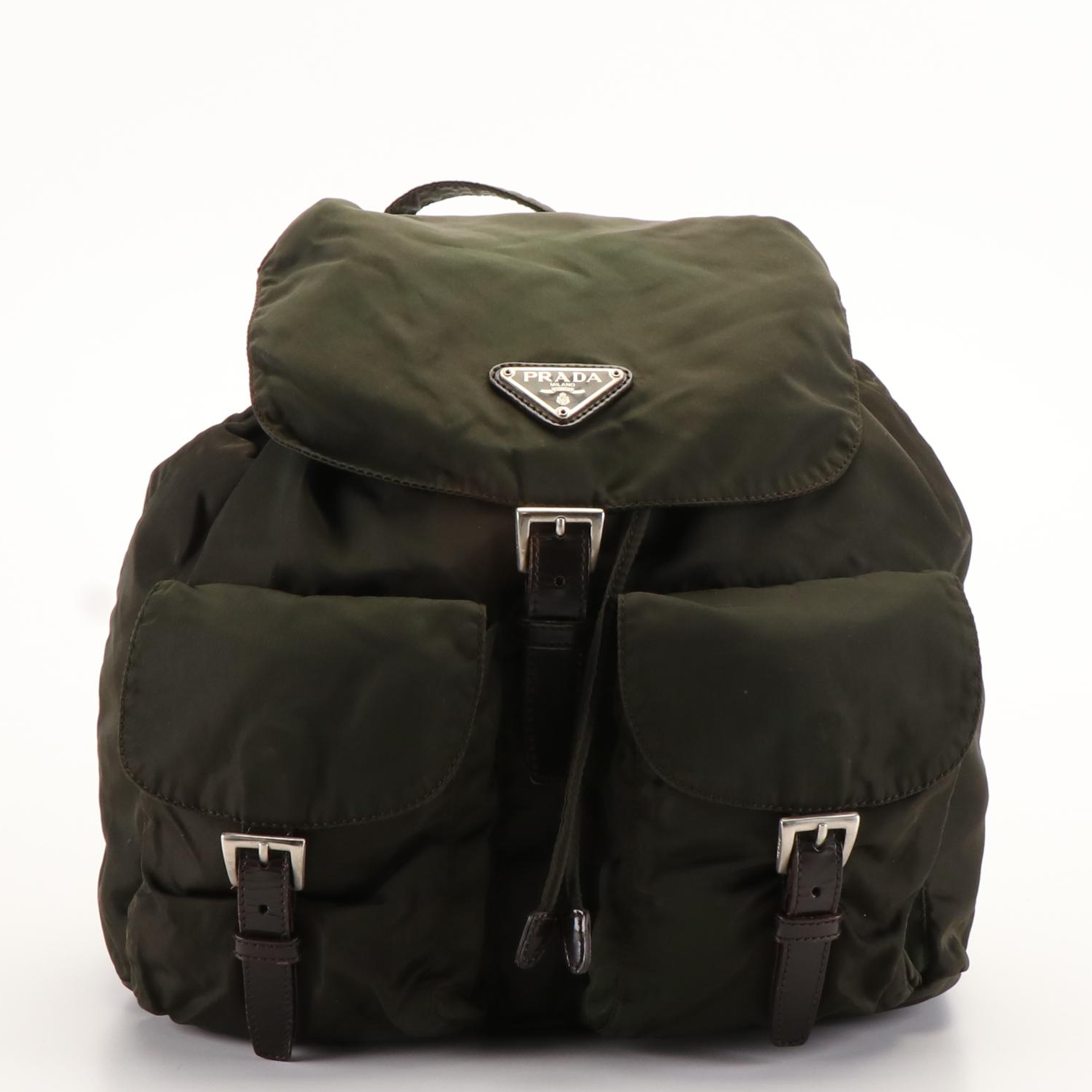 Prada Tessuto Khaki Nylon Drawstring Backpack