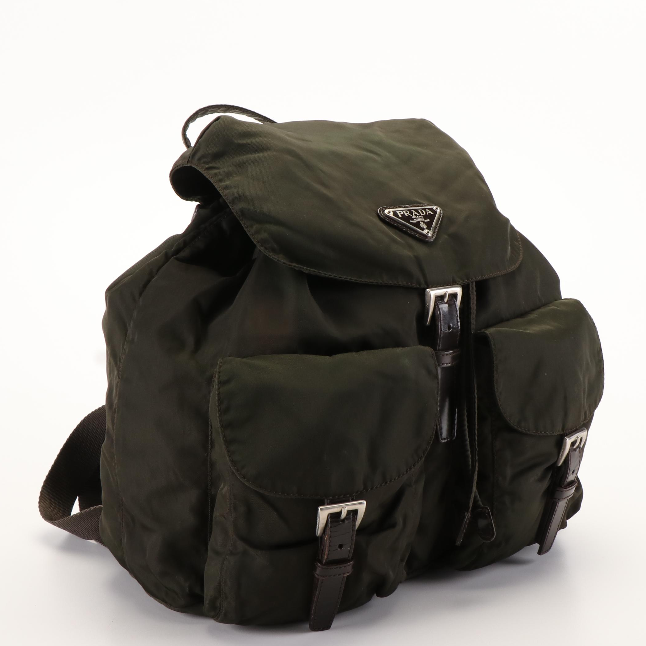 Prada Tessuto Khaki Nylon Drawstring Backpack