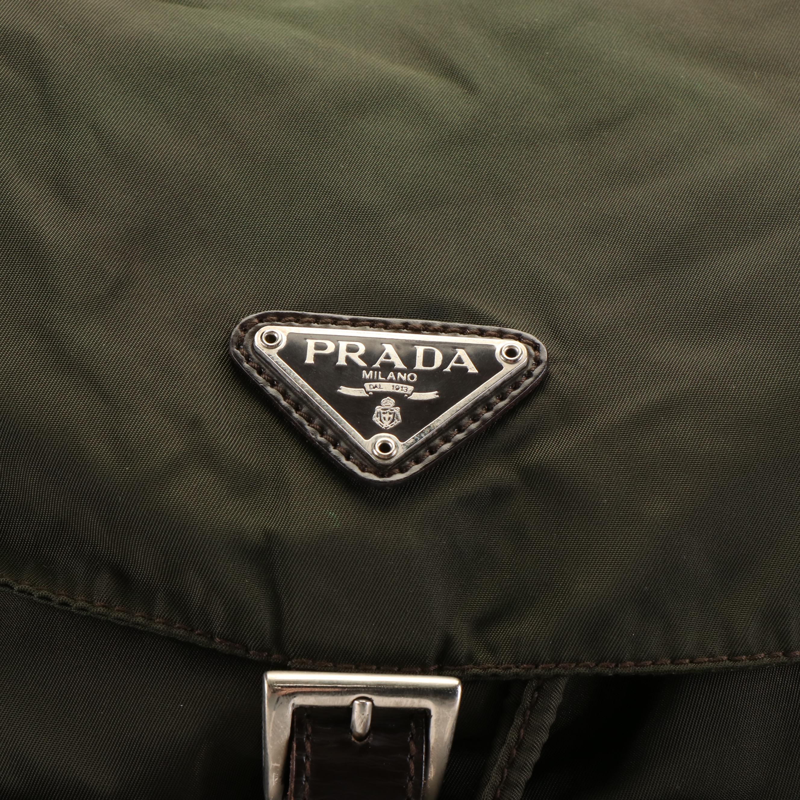 Prada Tessuto Khaki Nylon Drawstring Backpack