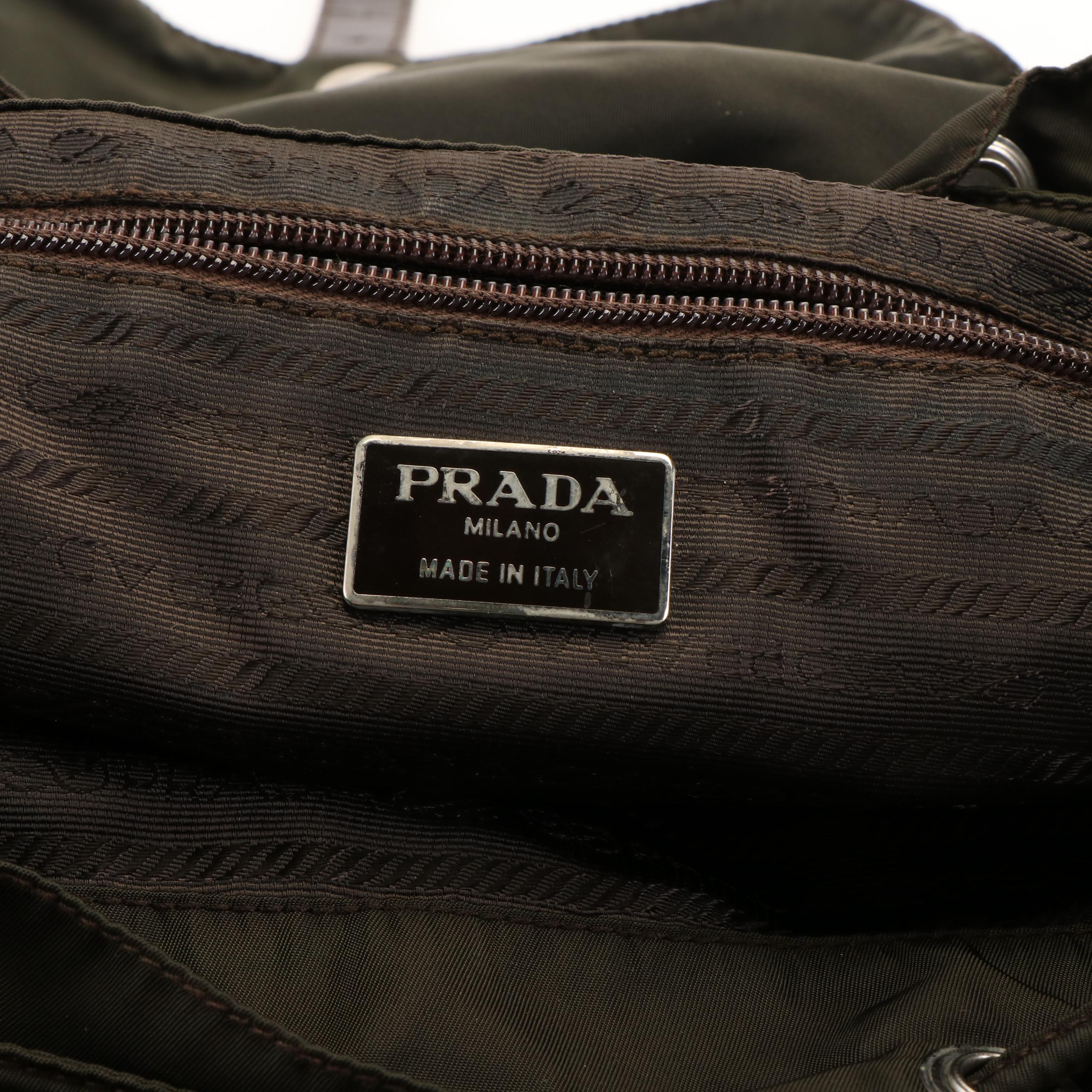 Prada Tessuto Khaki Nylon Drawstring Backpack