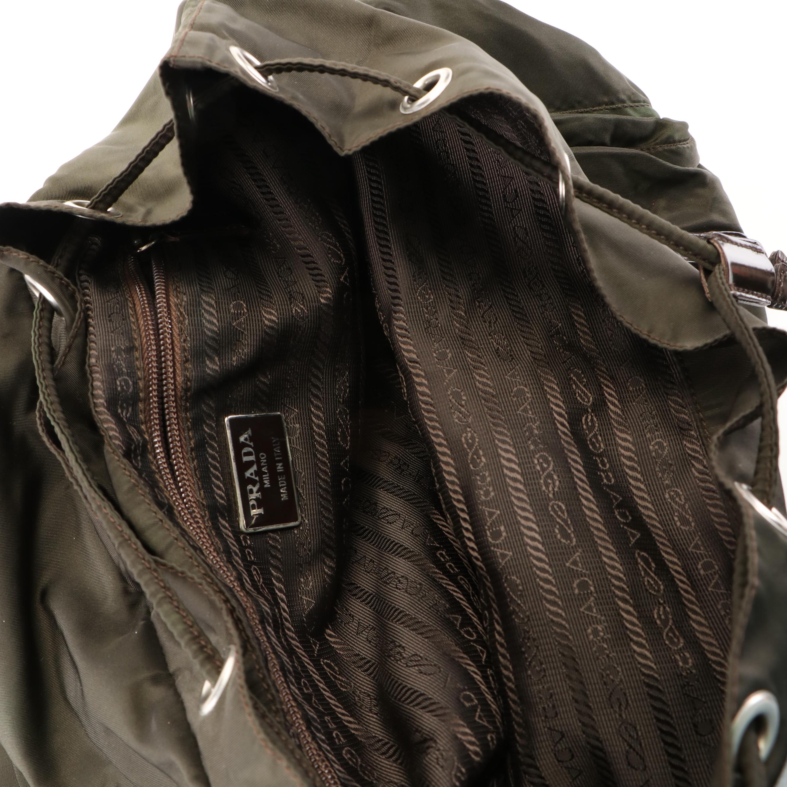 Prada Tessuto Khaki Nylon Drawstring Backpack