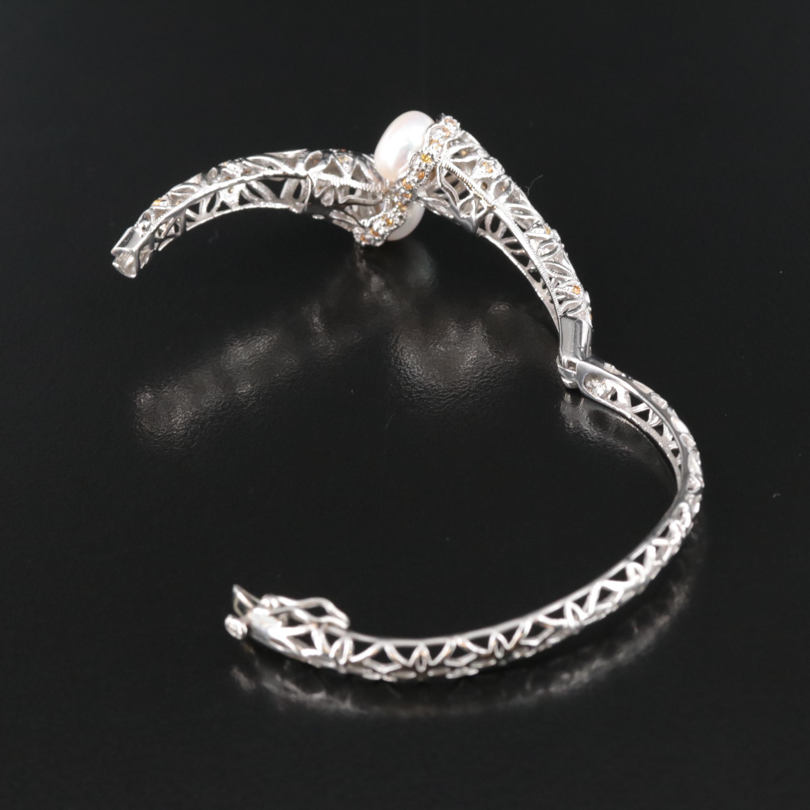 Sterling Pearl and Yellow Sappire Hinged Bypass Bracelet