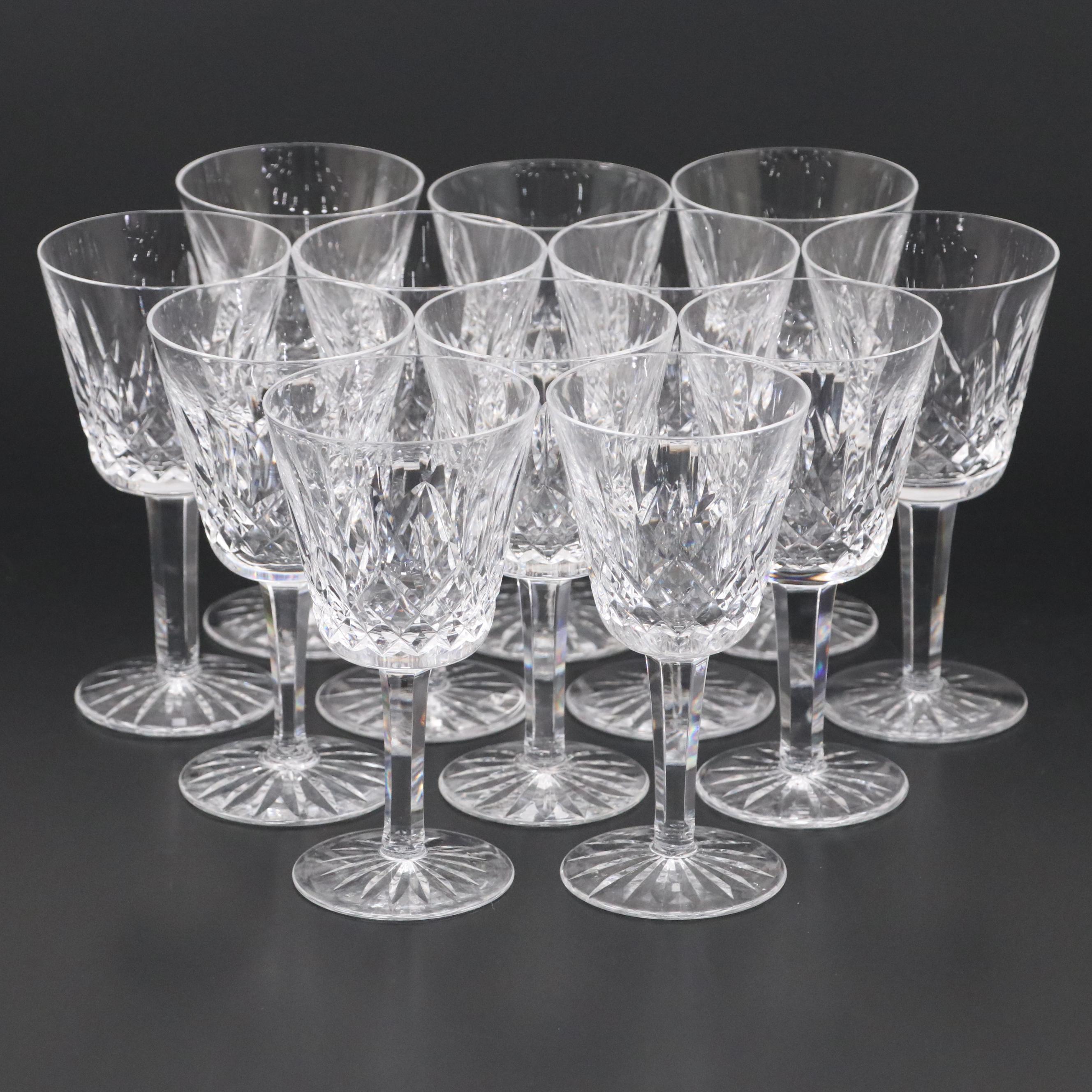 Waterford Crystal "Lismore" Claret Wine Glasses, Mid to Late 20th Century
