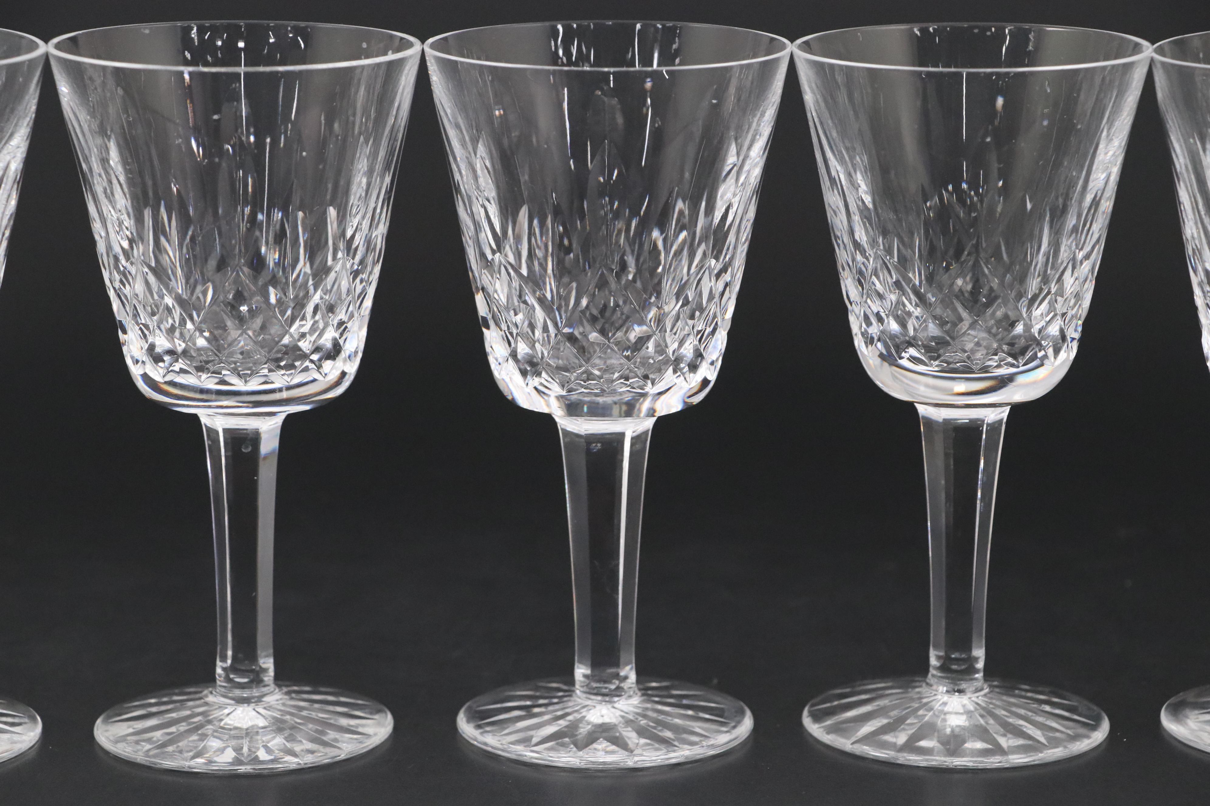 Waterford Crystal "Lismore" Claret Wine Glasses, Mid to Late 20th Century
