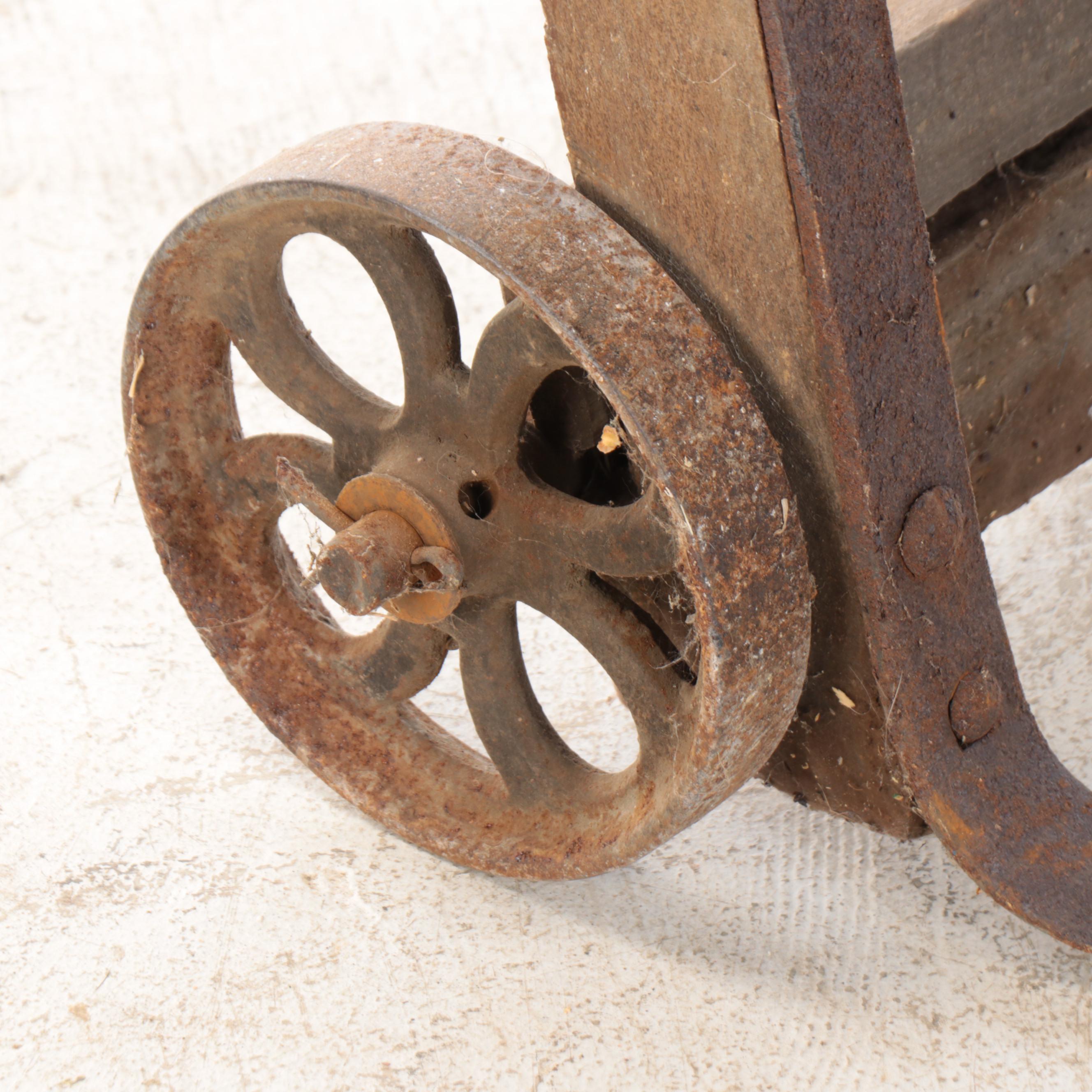 Pair of Hand Scythes with Dandy Hand Truck, Early to Mid-20th Century