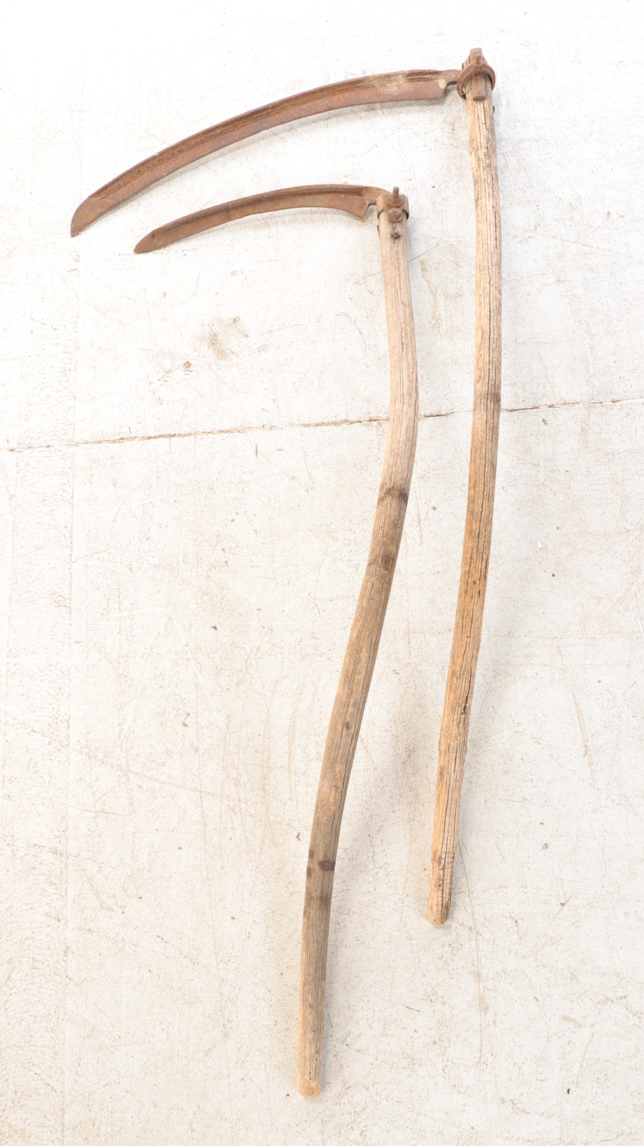 Pair of Hand Scythes with Dandy Hand Truck, Early to Mid-20th Century