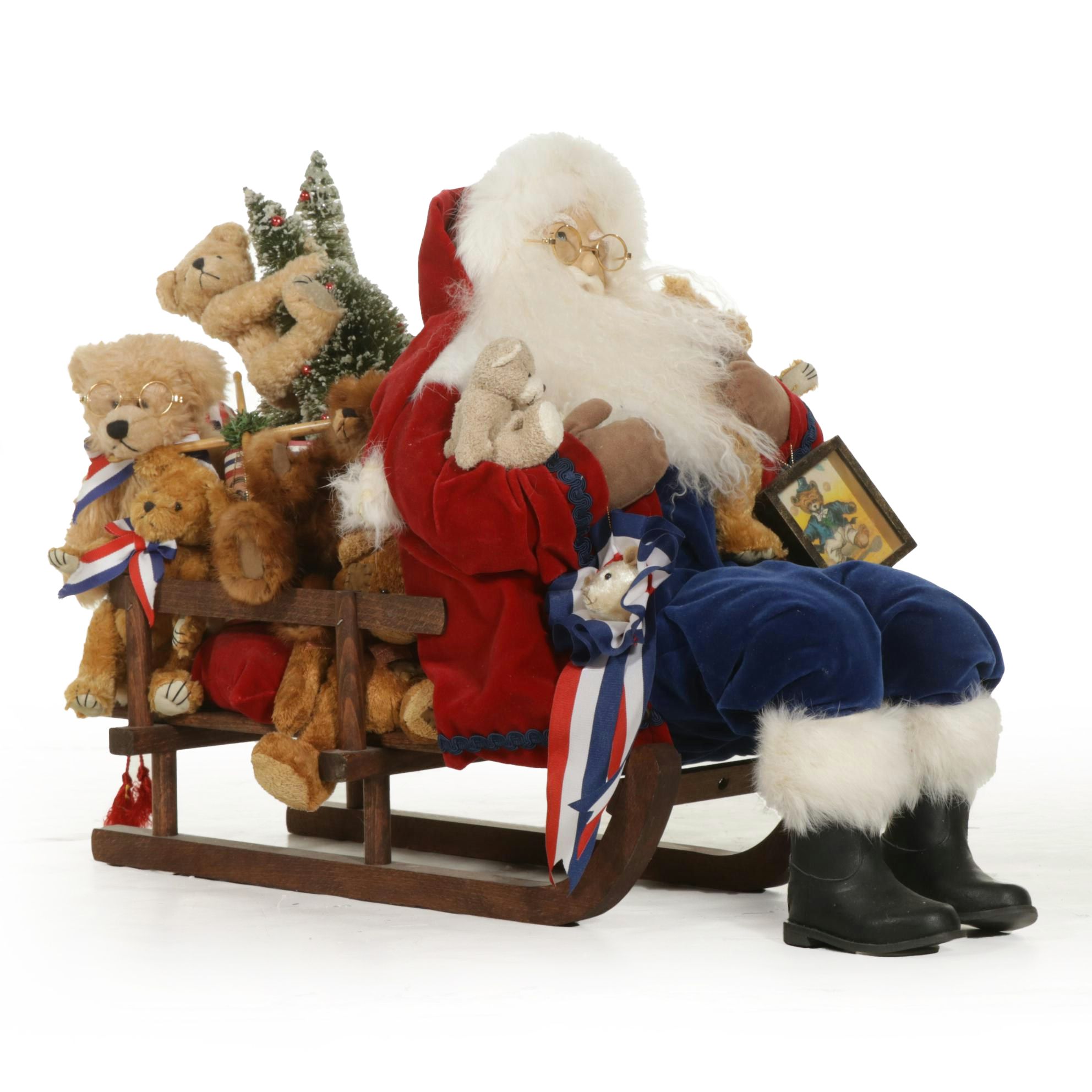 Lynn Haney Signed Limited Edition Santa with Sled and Bears Figural Group