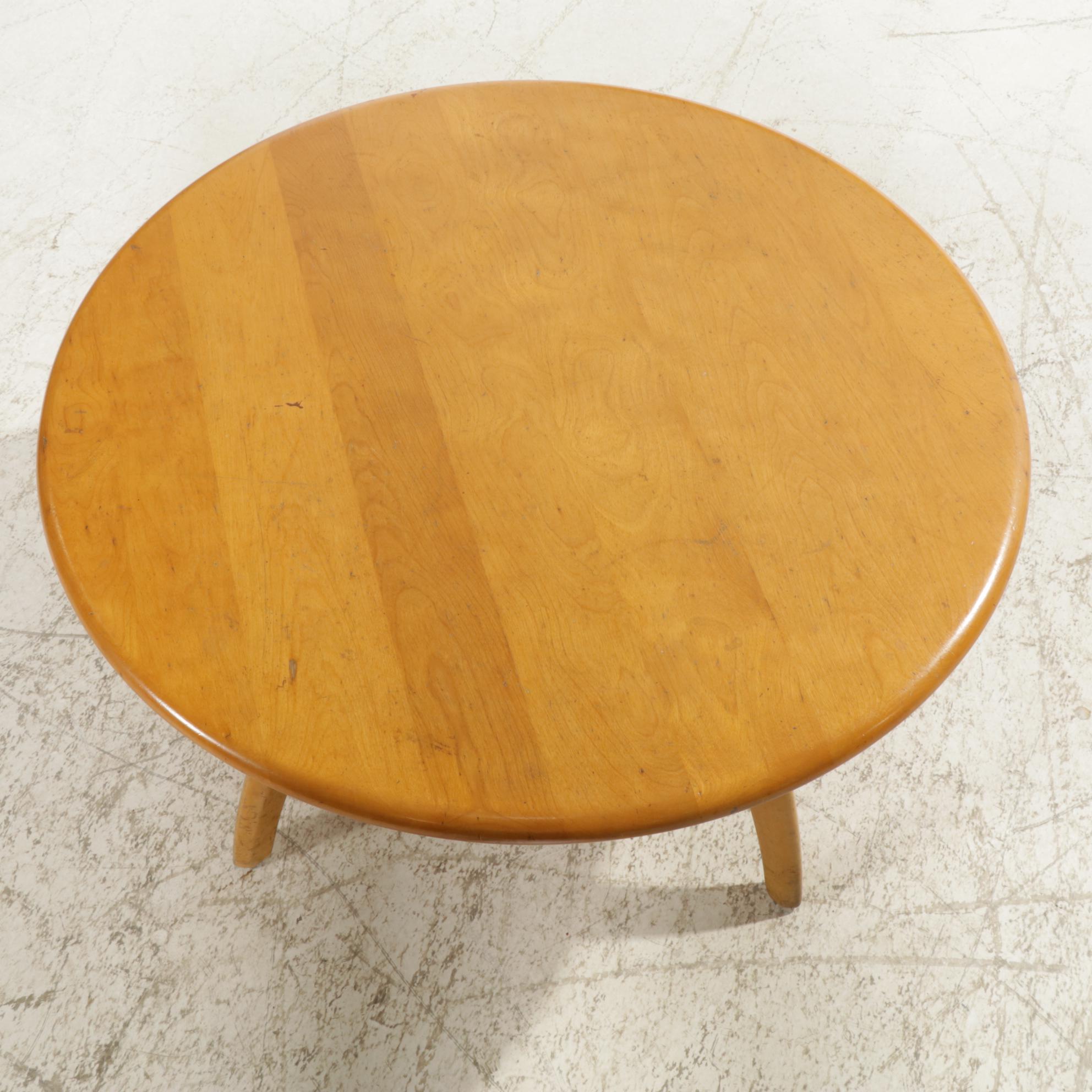 Heywood-Wakefield Round Maple Coffee Table, Mid 20th Century