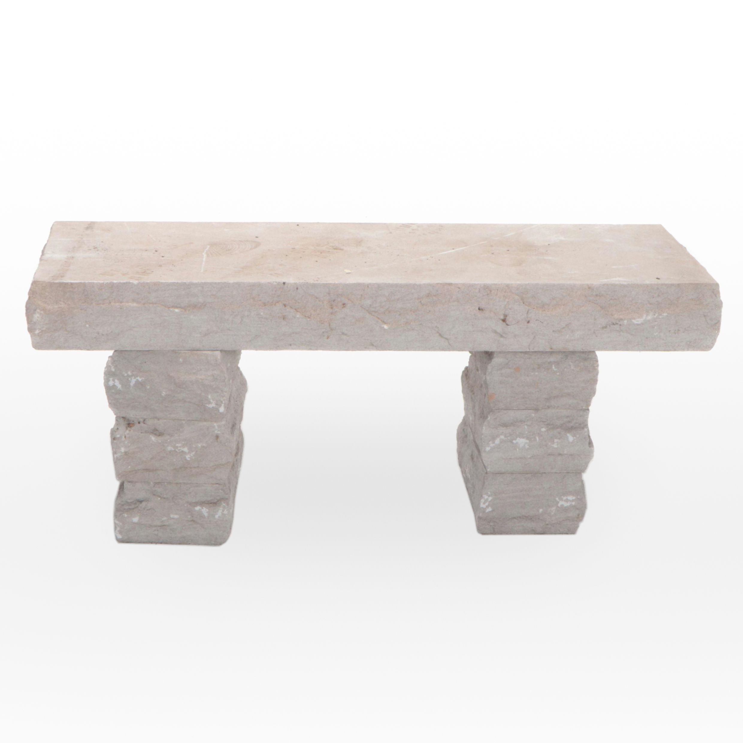 Handcarved Limestone Slab Garden Bench