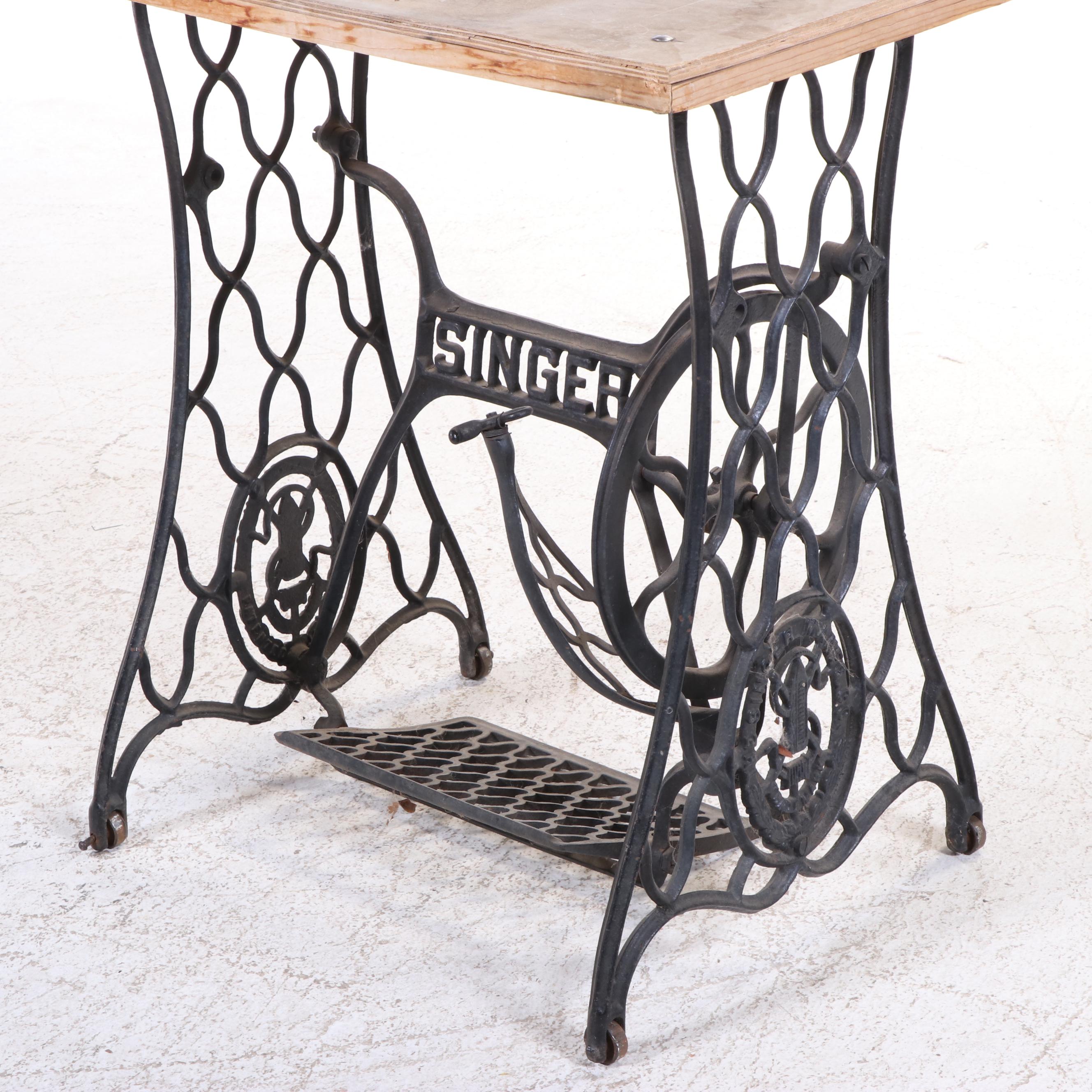 Singer Sewing Machine Cast Iron Treadle Base with Plywood Top