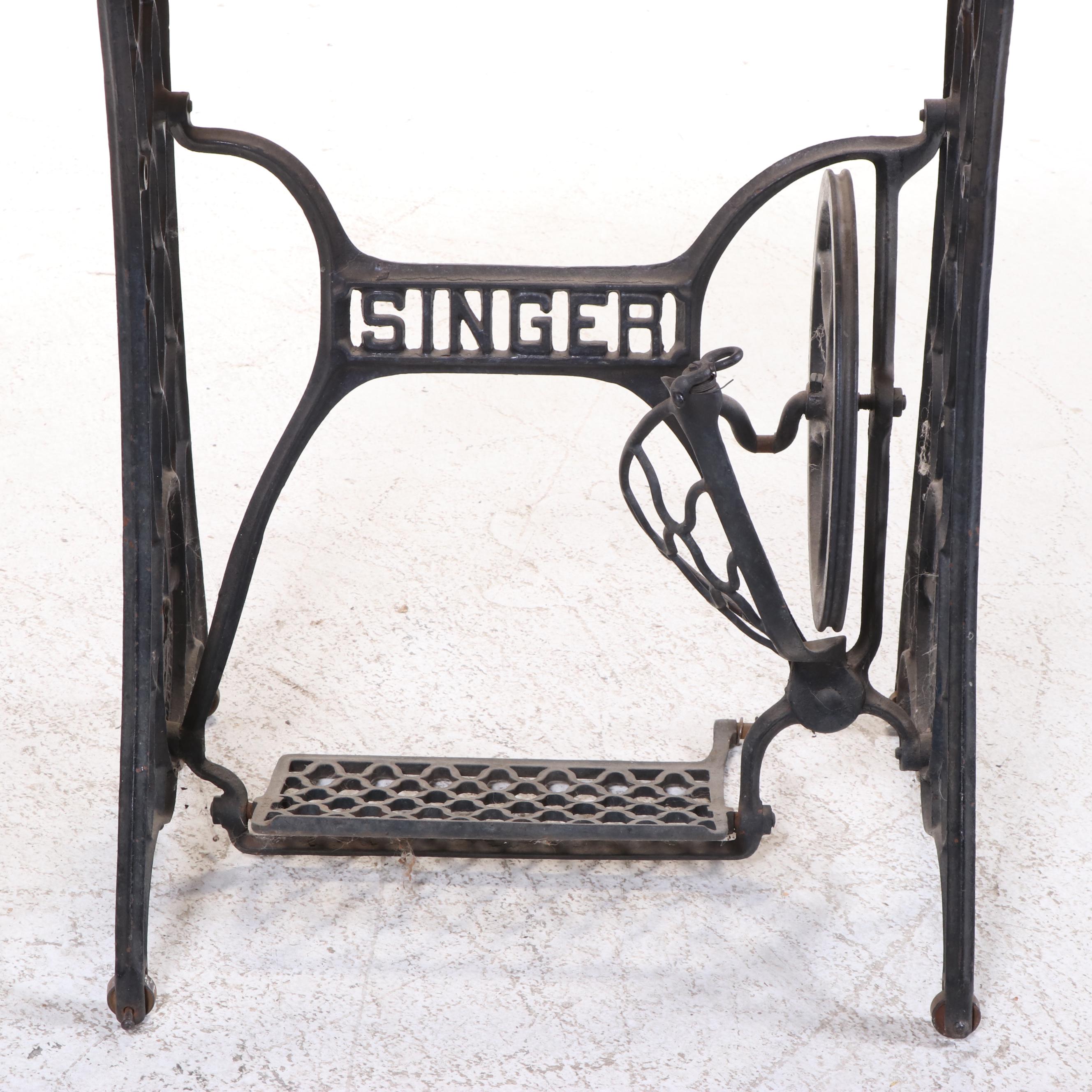 Singer Sewing Machine Cast Iron Treadle Base with Plywood Top