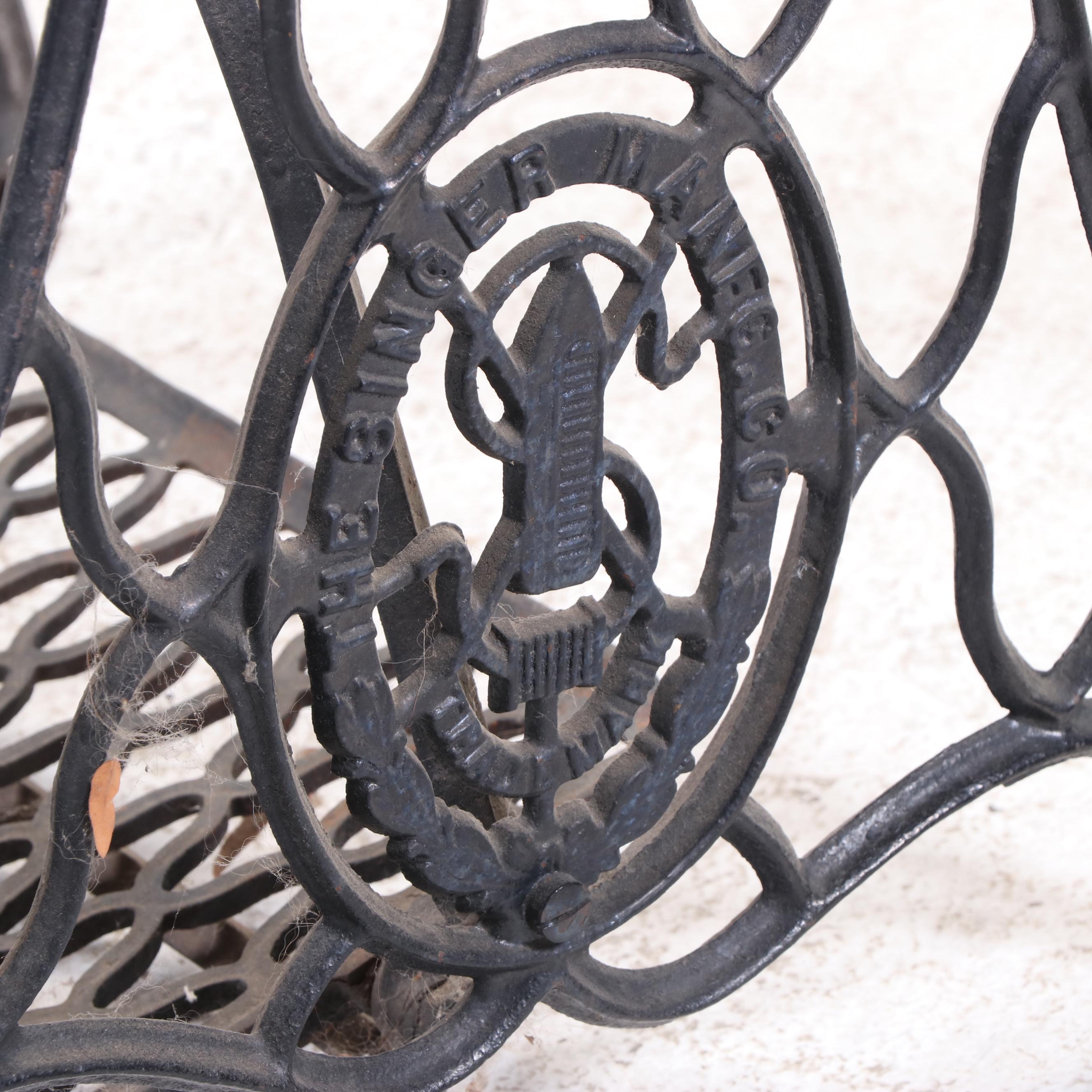 Singer Sewing Machine Cast Iron Treadle Base with Plywood Top