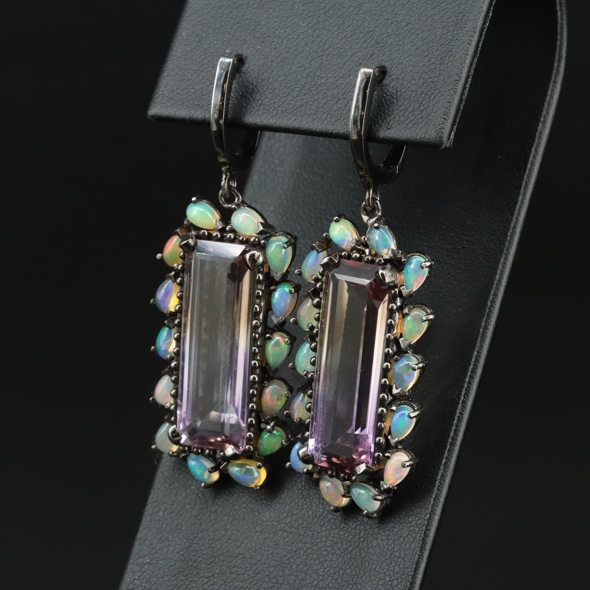 Sterling Amethyst and Opal Pendant Earrings
