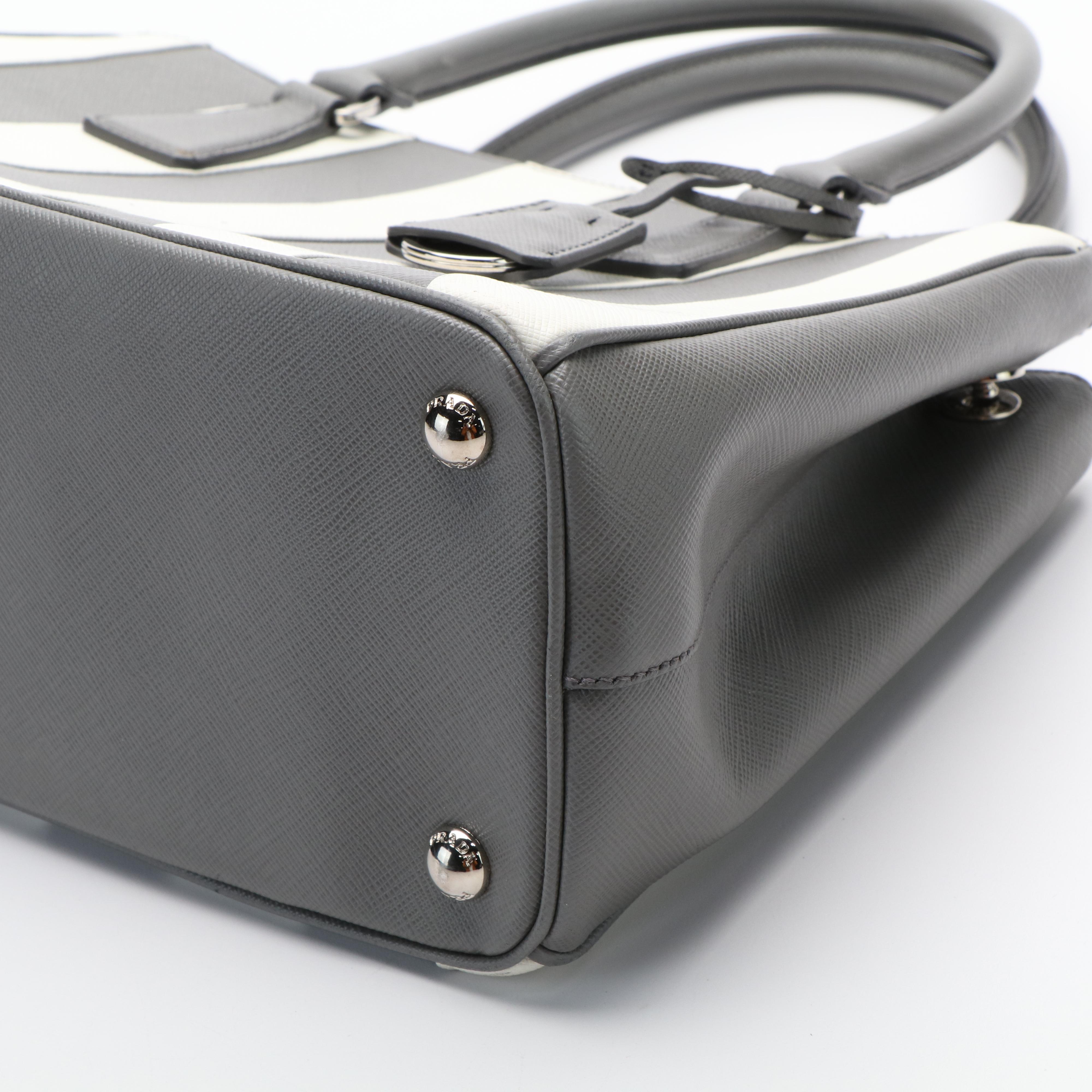 Prada Galleria Double Zip Tote Bag in Printed Grey and White Saffiano Leather