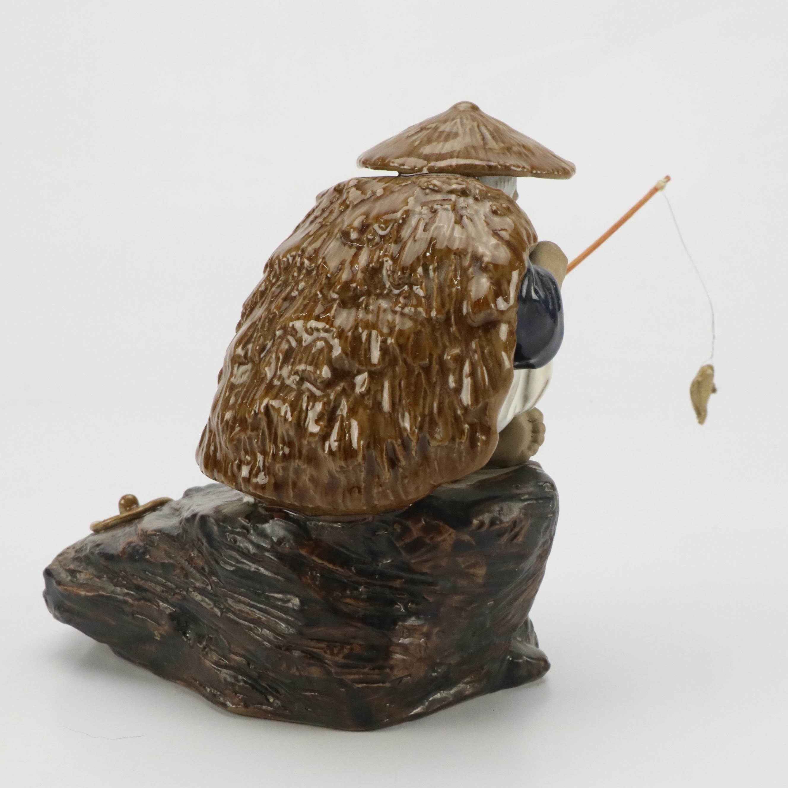 Chinese Shiwan Ware Fisherman with Tang Style Horse and Miniature Rug