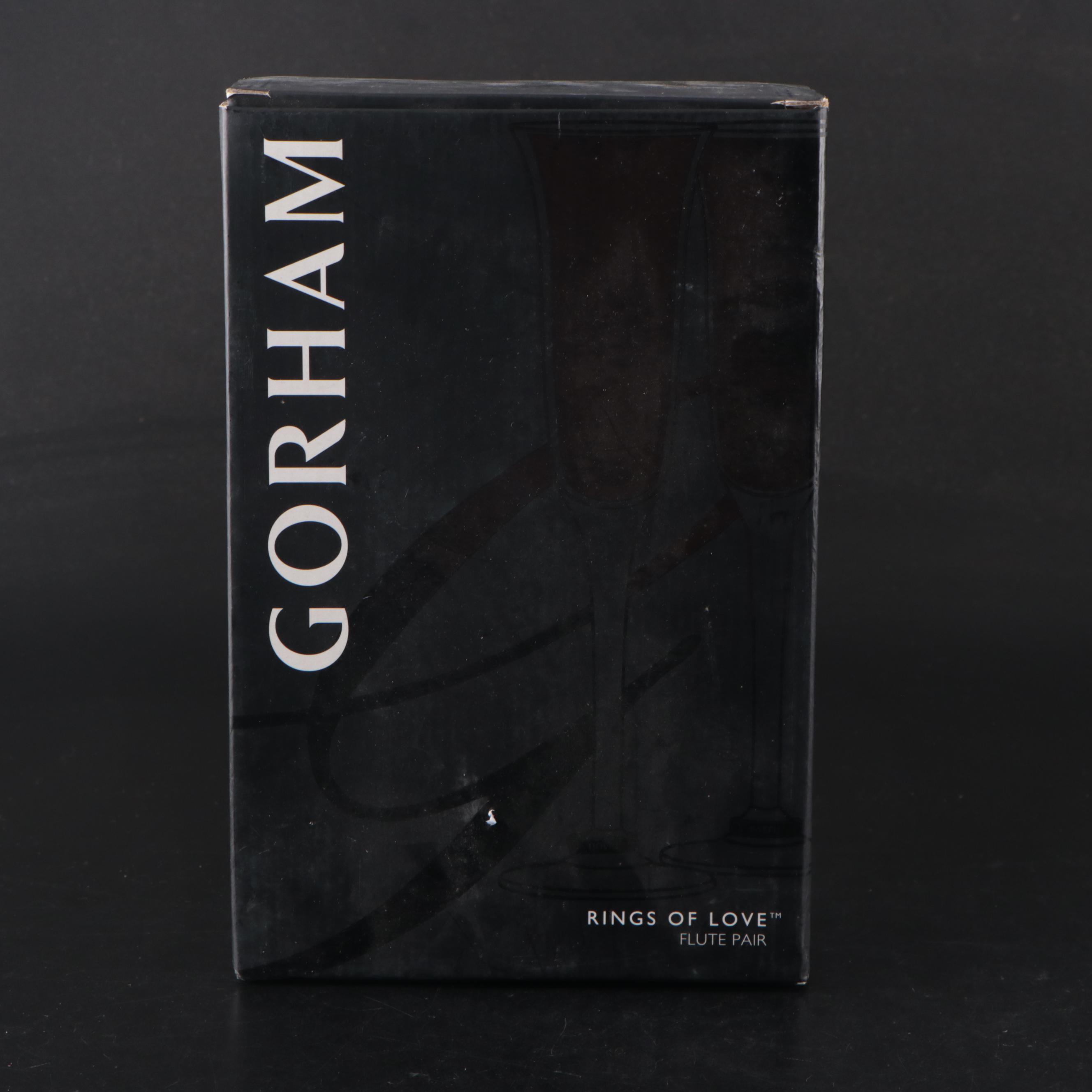 Gorham "Rings of Love" Crystal Champagne Flutes with Silver Plate Table Décor