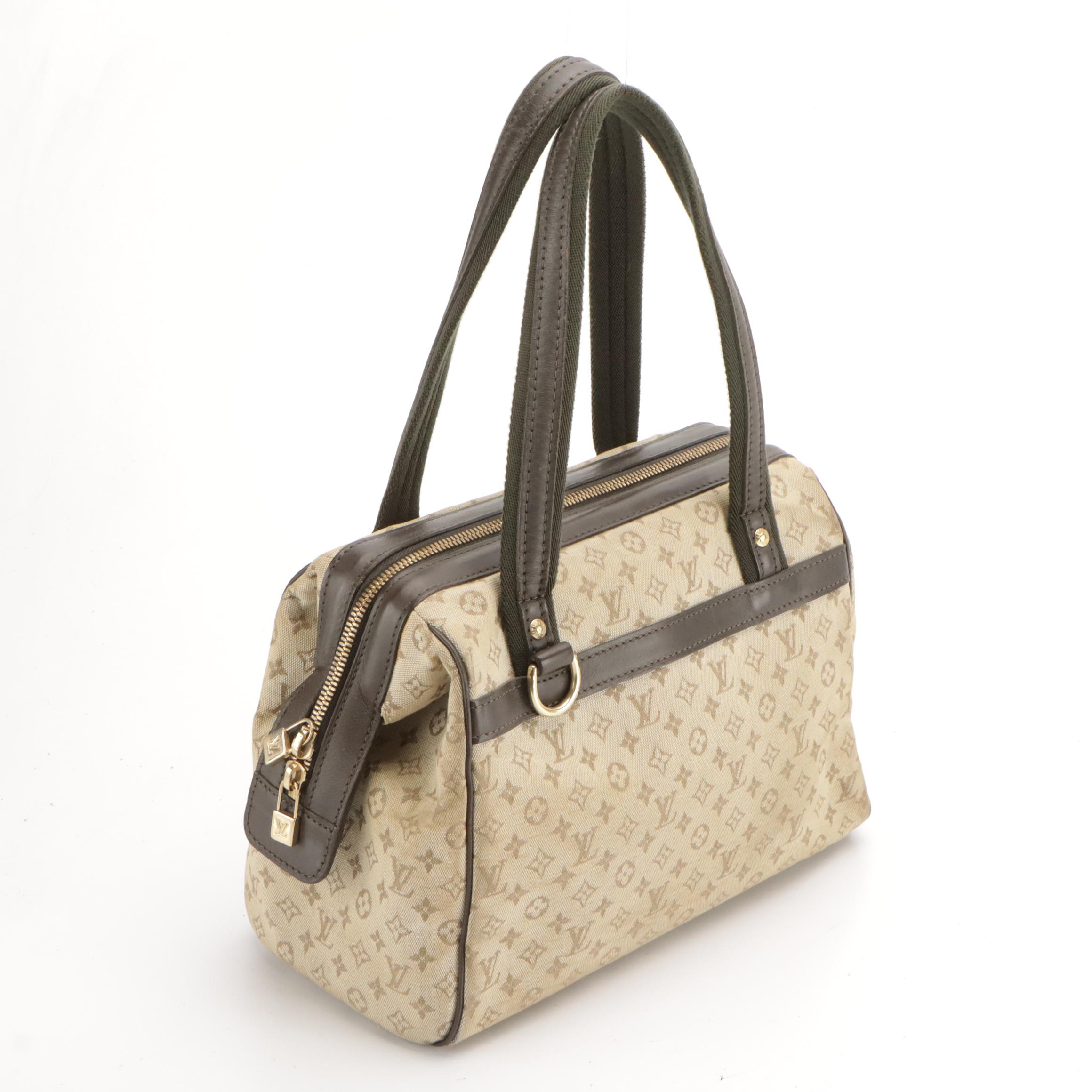 Louis Vuitton Josephine PM Bag in Beige Mini Lin Canvas and Dark Brown Leather
