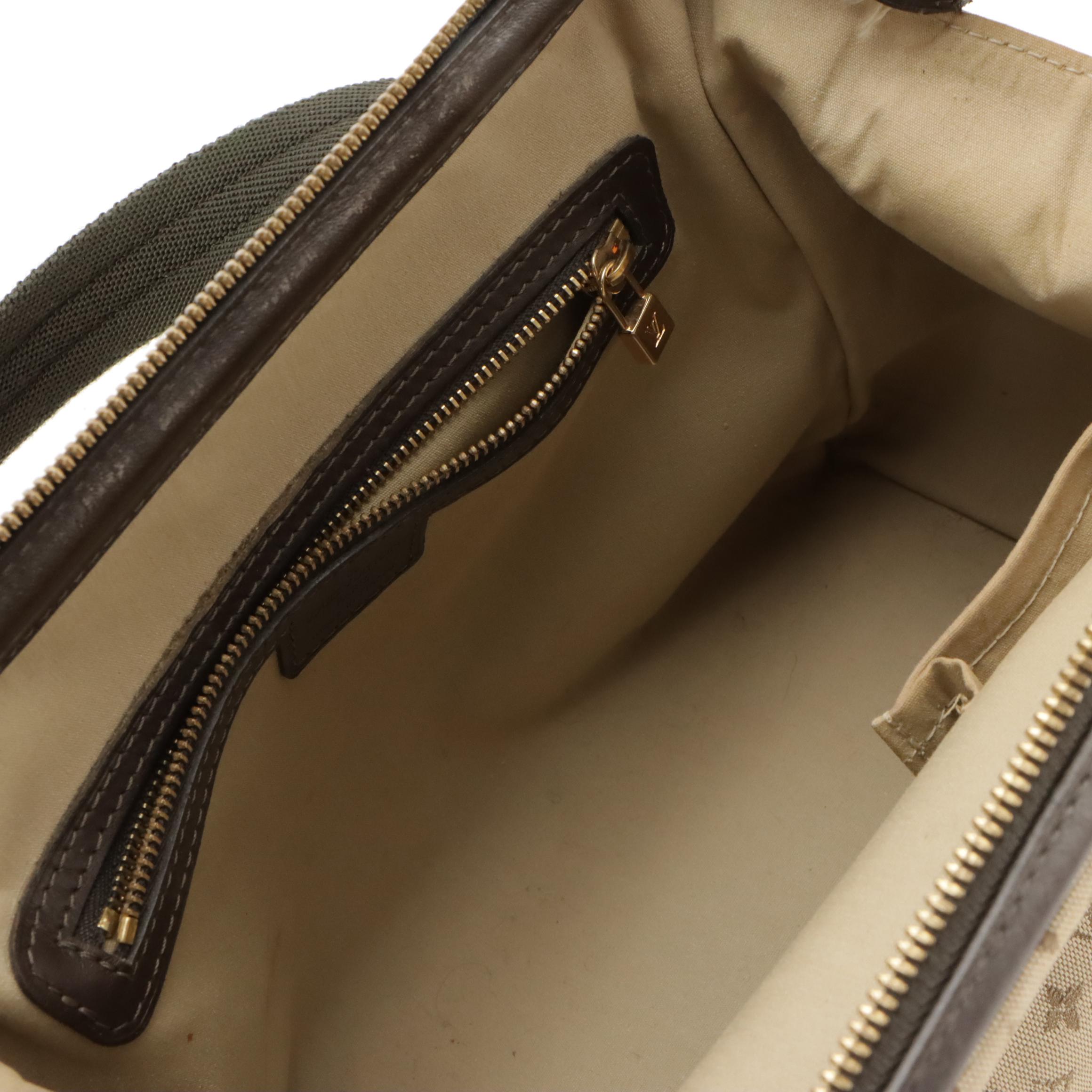 Louis Vuitton Josephine PM Bag in Beige Mini Lin Canvas and Dark Brown Leather