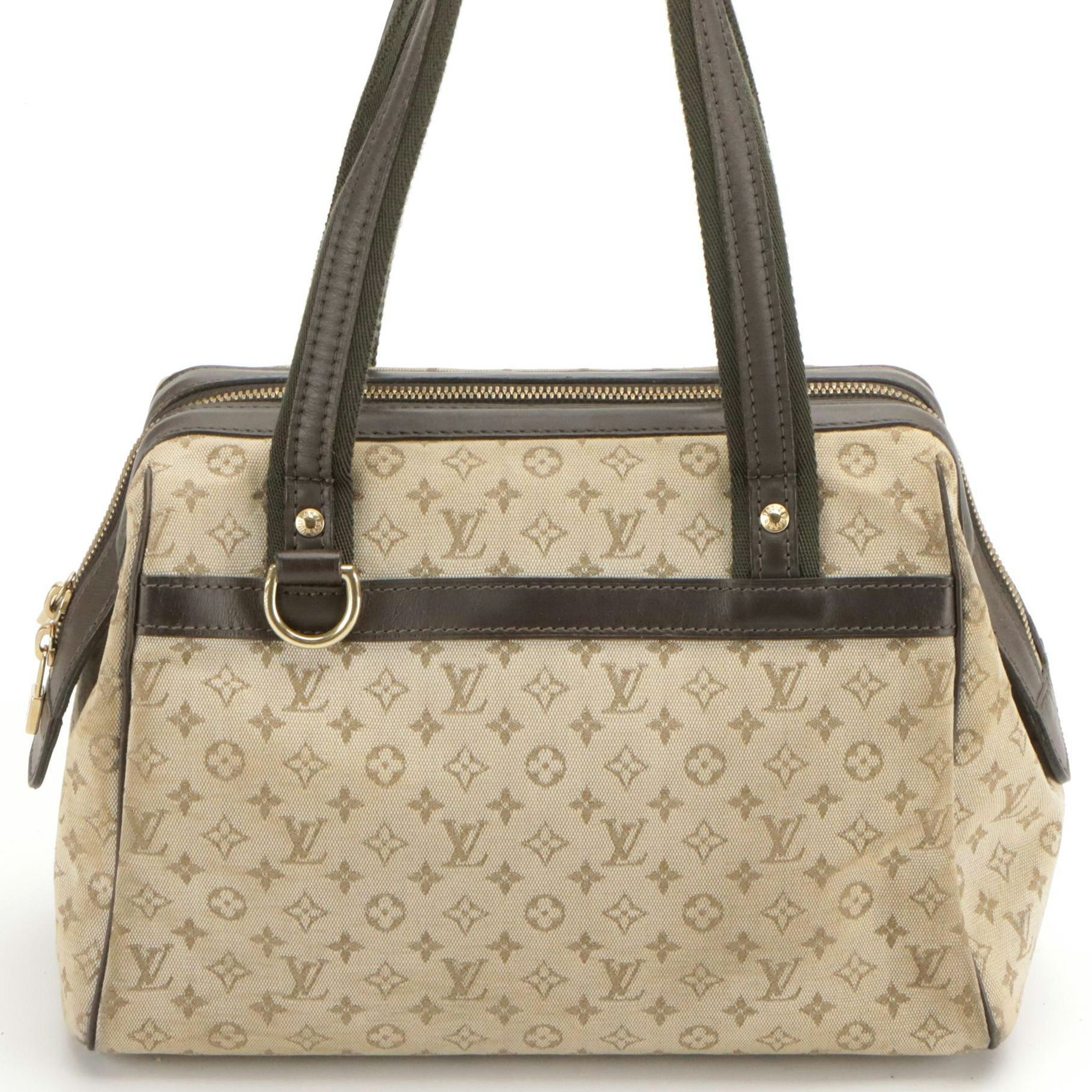 Louis Vuitton Josephine PM Bag in Beige Mini Lin Canvas and Dark Brown Leather
