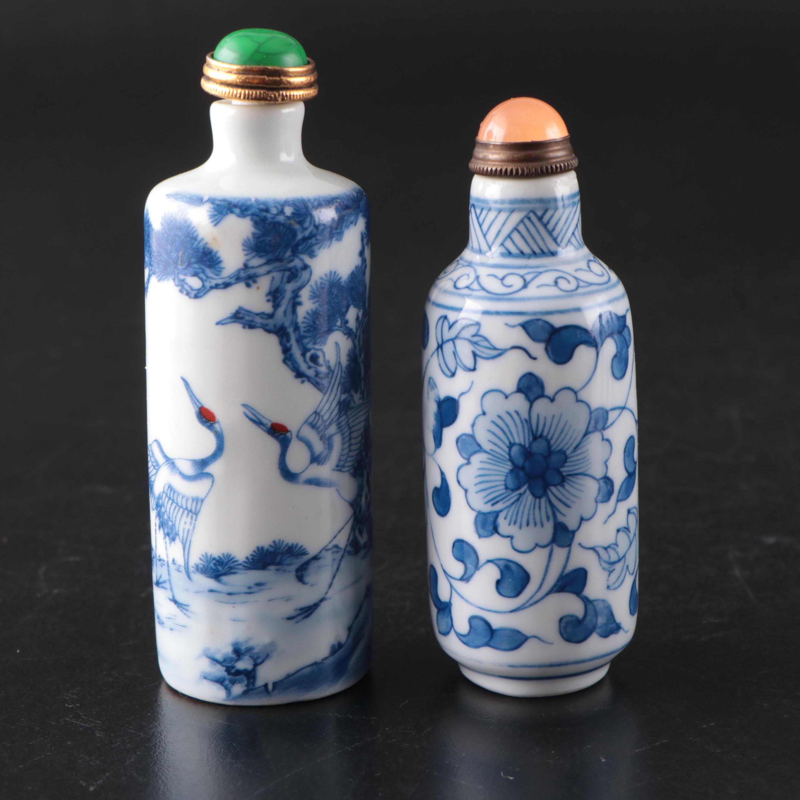 Chinese Hand-Painted Porcelain and Stone Snuff Bottles