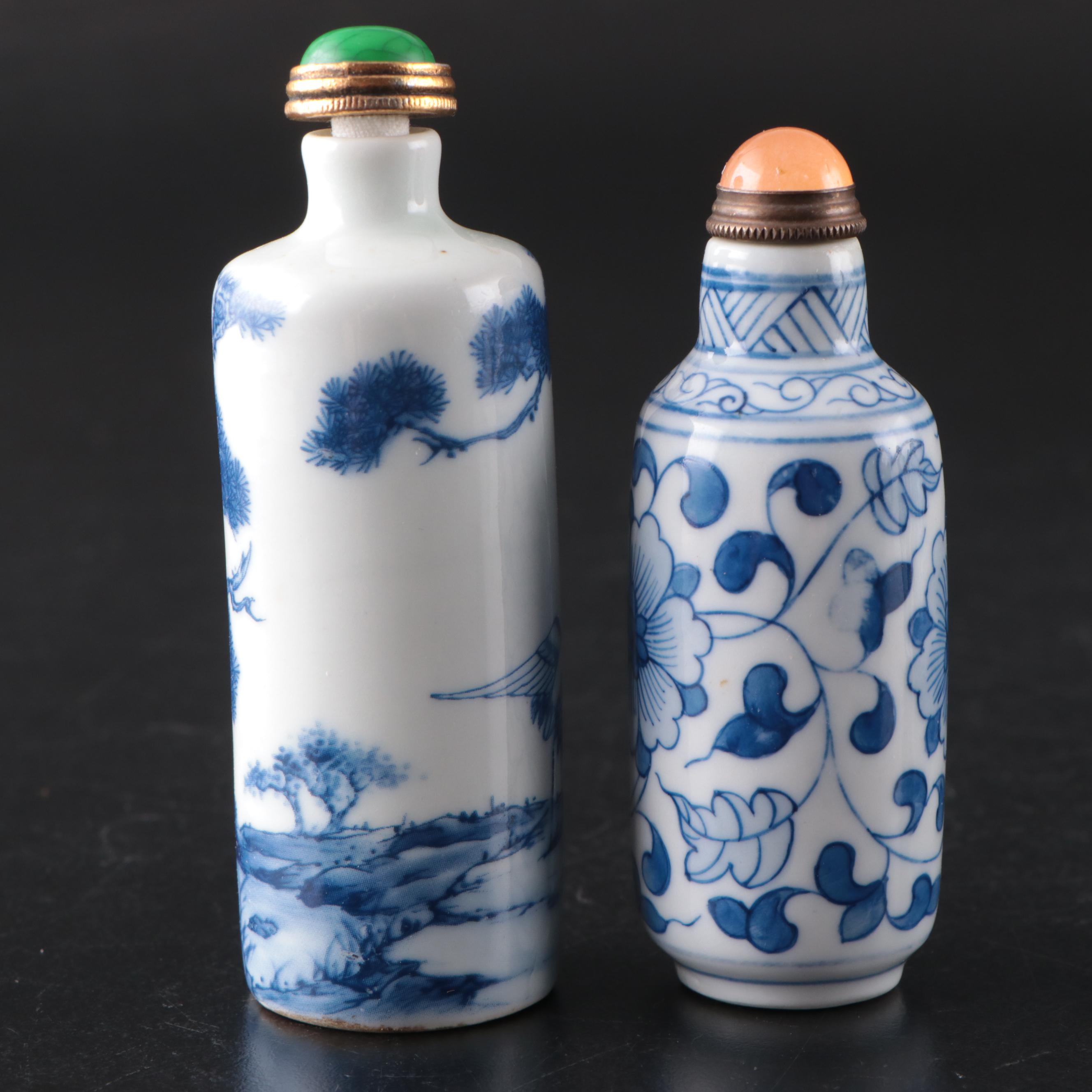 Chinese Hand-Painted Porcelain and Stone Snuff Bottles