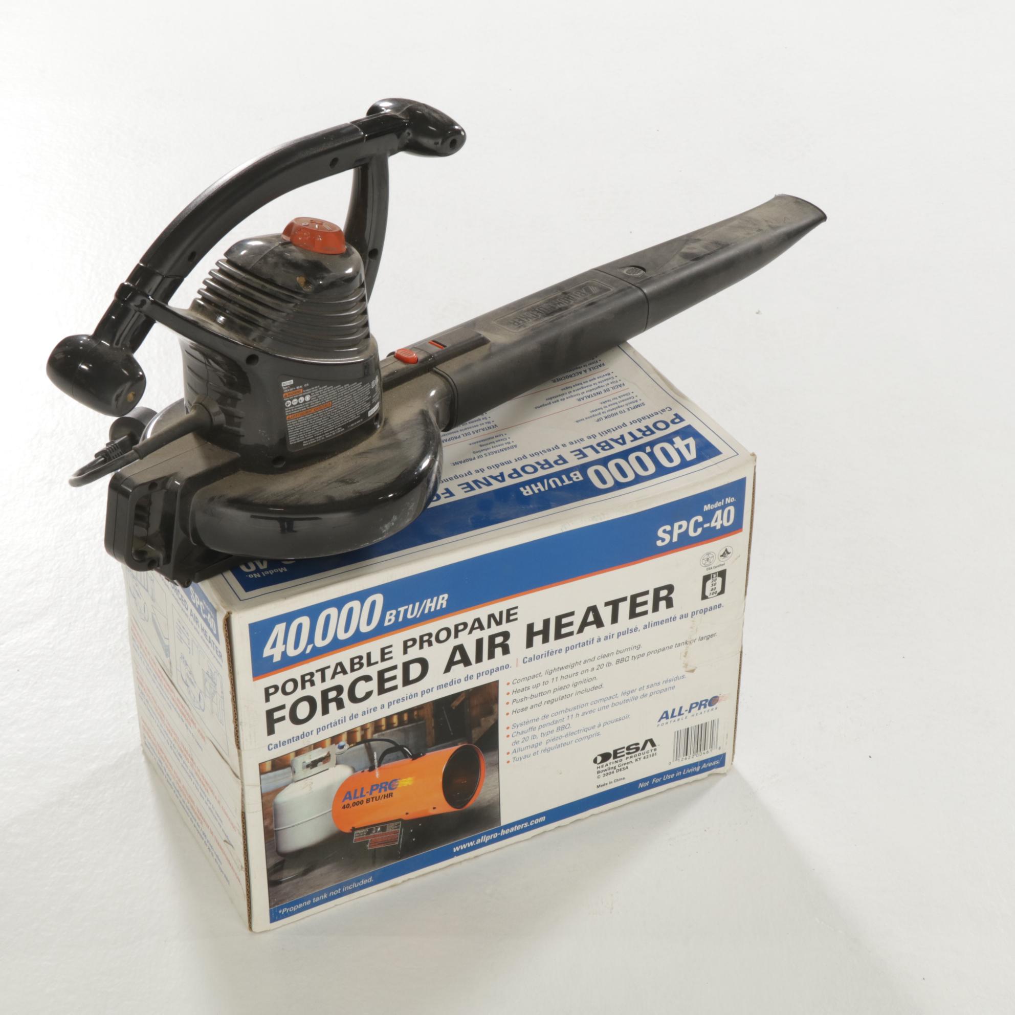 All-Pro SPC-40 Portable Forced Air Heater with Black & Decker BV3100 Leaf Blower